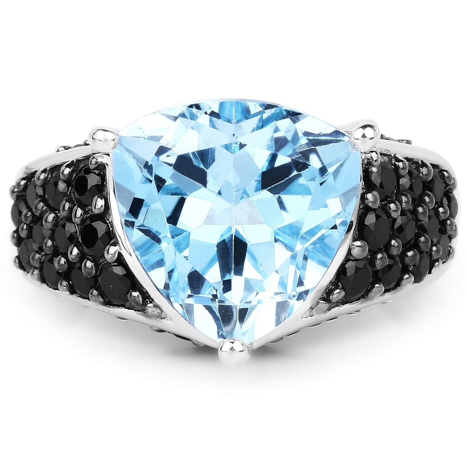 5.49 Carat Genuine Blue Topaz and Black Spinel .925 Sterling Silver Ring on sale at MyriadMart