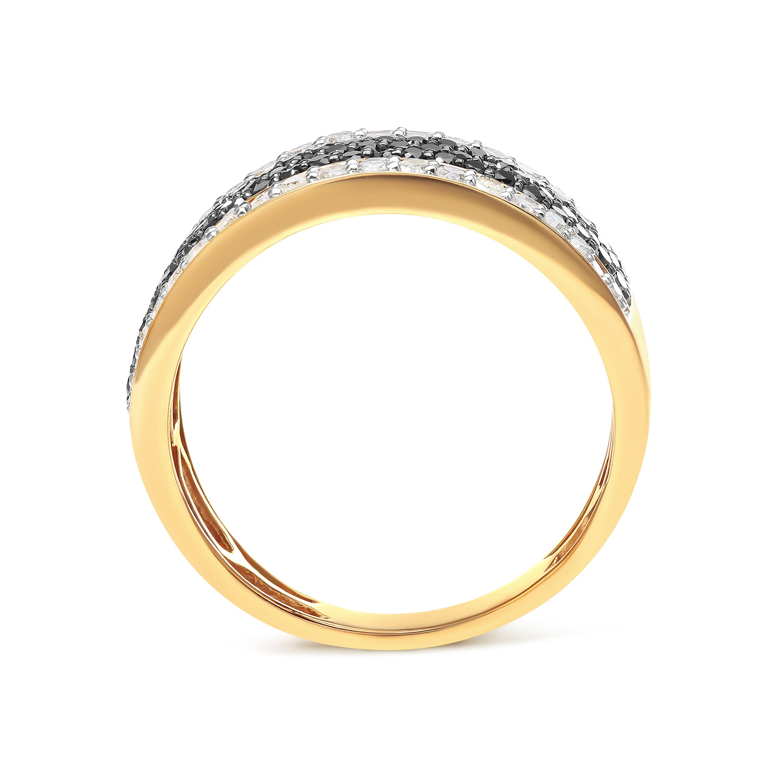 14K Yellow Gold Plated .925 Sterling Silver 1 1/4 Cttw White and Black Treated Diamond Multi Row Band Black/I-J Color, I2-I3 Clarity - Size 10 on sale at MyriadMart