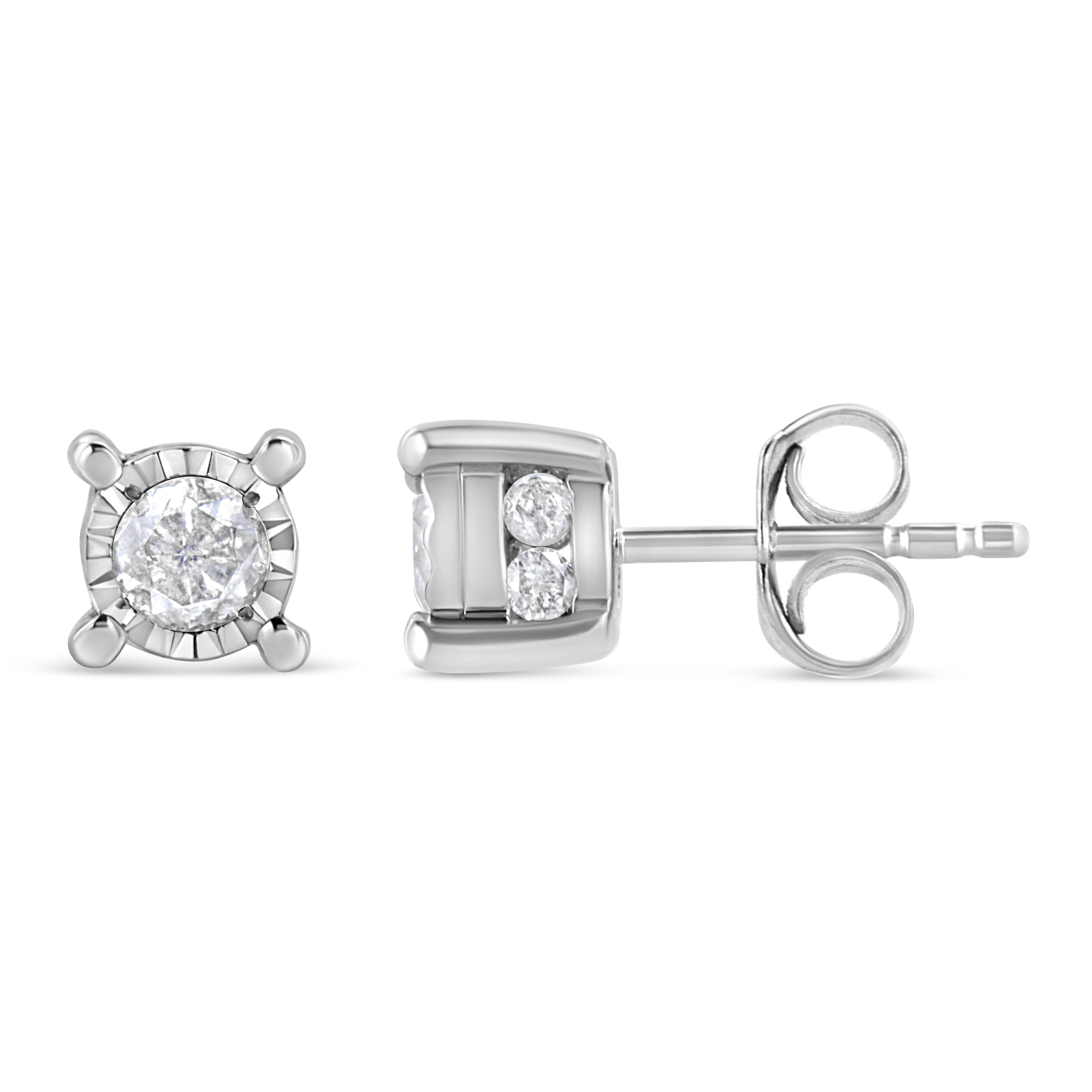 .925 Sterling Silver 1.0 Cttw Round Brilliant-Cut Diamond Miracle-Set Solitaire Stud Earrings H-I Color, I2-I3 Clarity on sale at MyriadMart