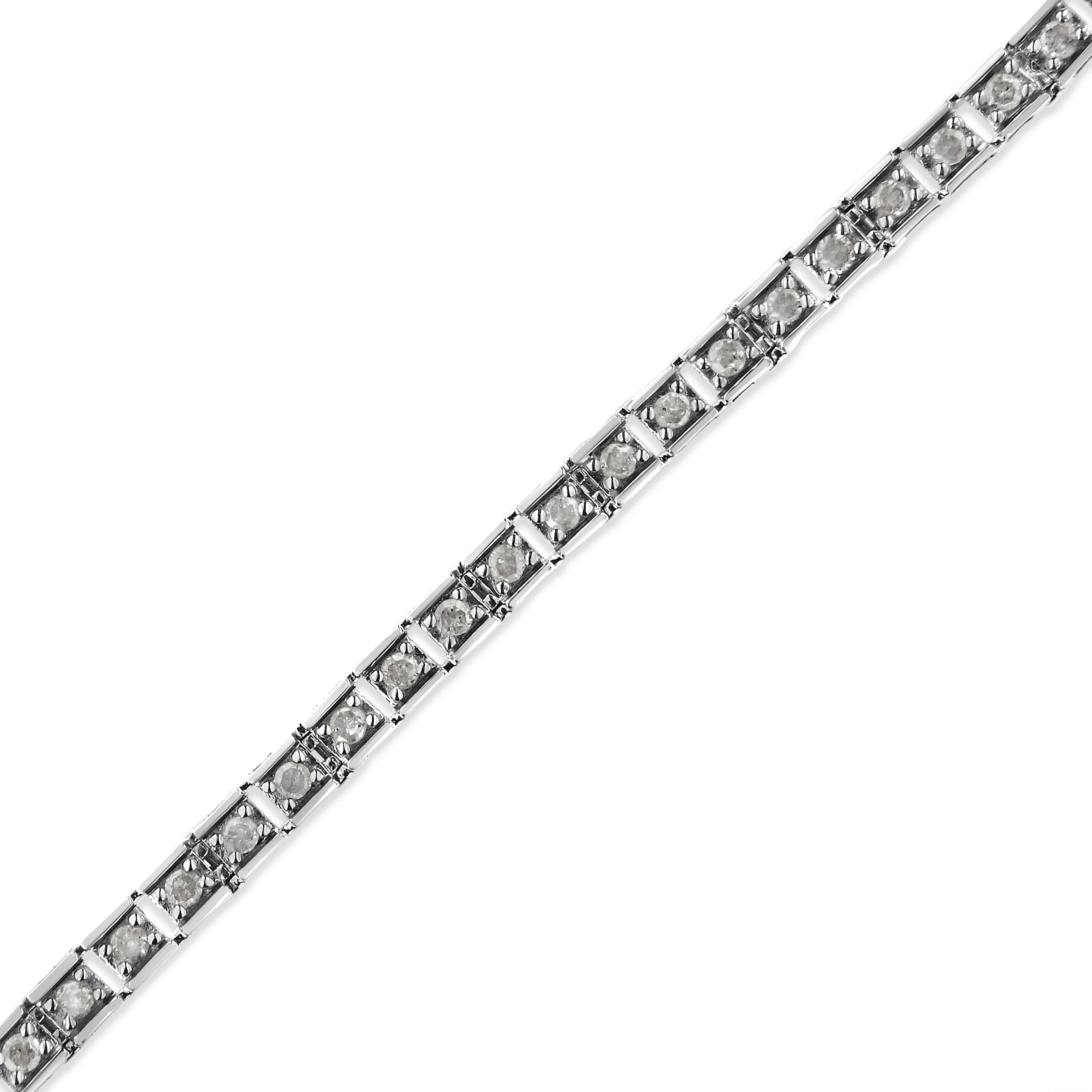 .925 Sterling Silver 1.0 Cttw Diamond Square Hybrid Link 7" Tennis Bracelet I-J Color, I2-I3 Clarity on sale at MyriadMart