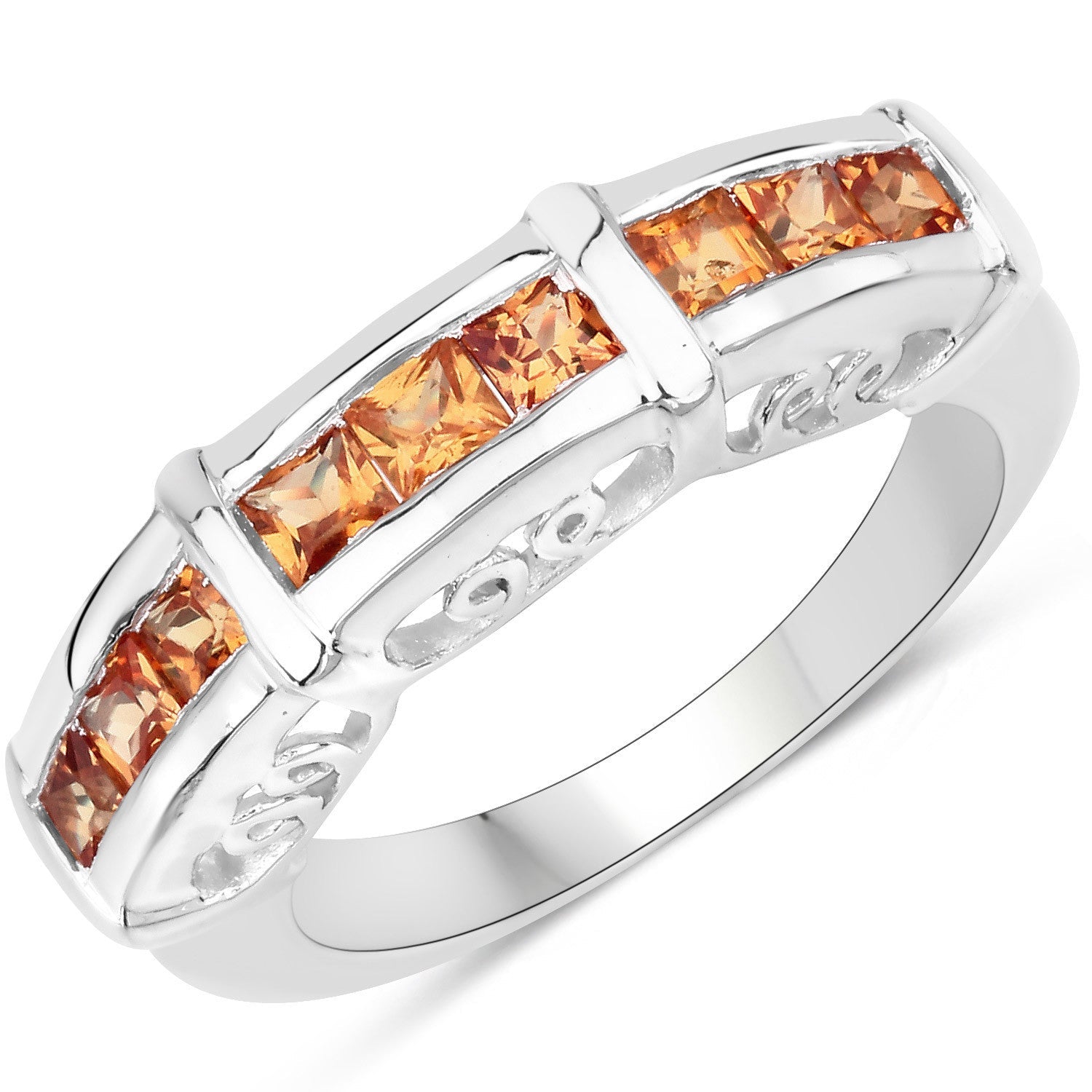 1.08 Carat Genuine Orange Sapphire .925 Sterling Silver Ring on sale at MyriadMart