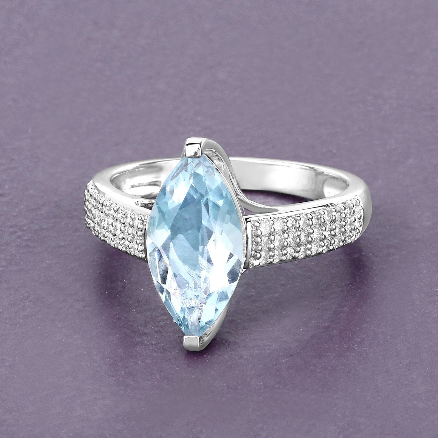 2.09 Carat Genuine Aquamarine and White Diamond 14K White Gold Ring on sale at MyriadMart