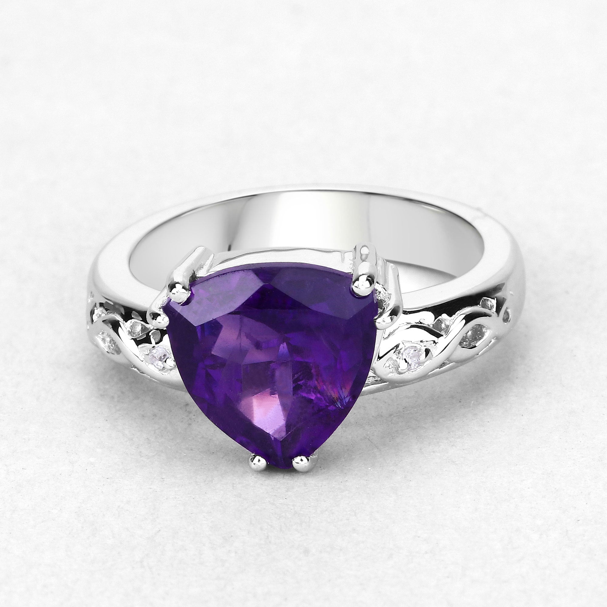2.71 Carat Genuine Amethyst and White Topaz .925 Sterling Silver Ring on sale at MyriadMart