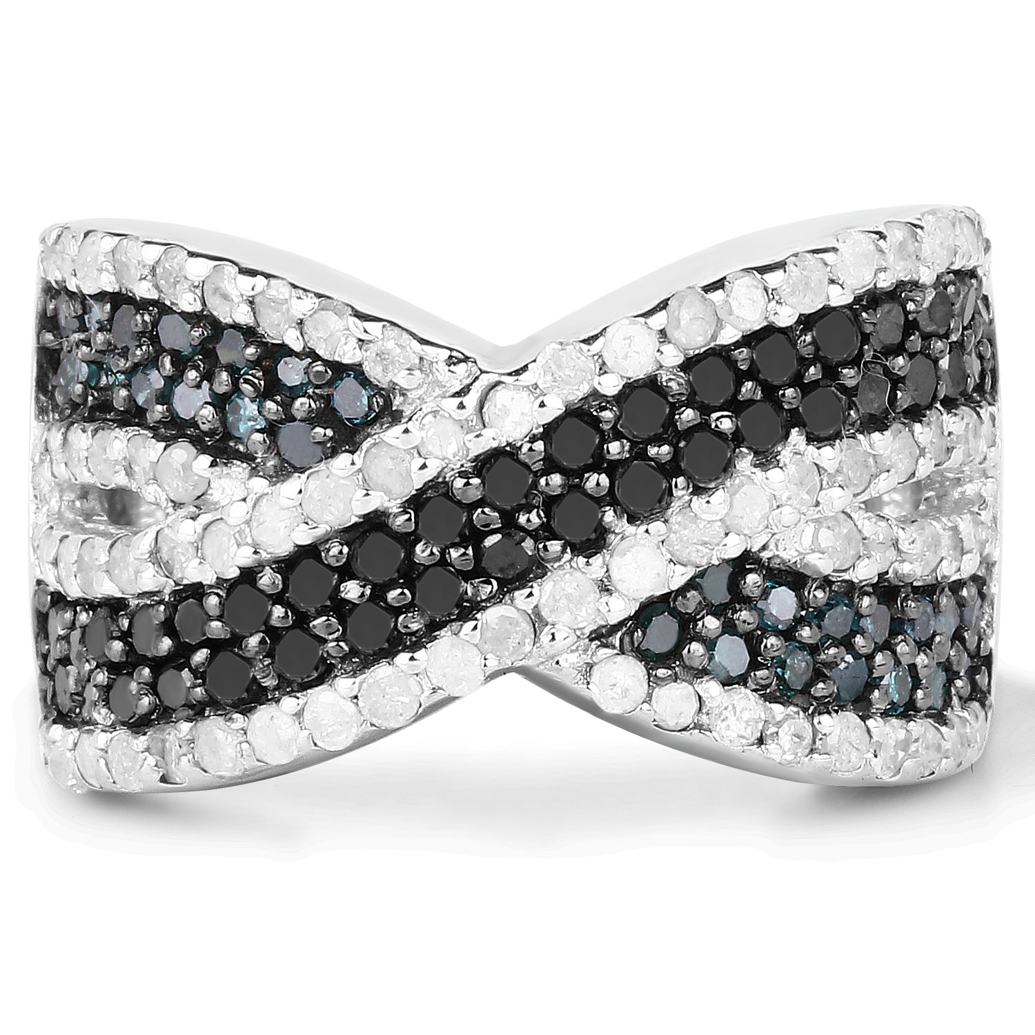 1.57 Carat Genuine Blue Diamond, White Diamond & Black Diamond .925 Sterling Silver Ring on sale at MyriadMart