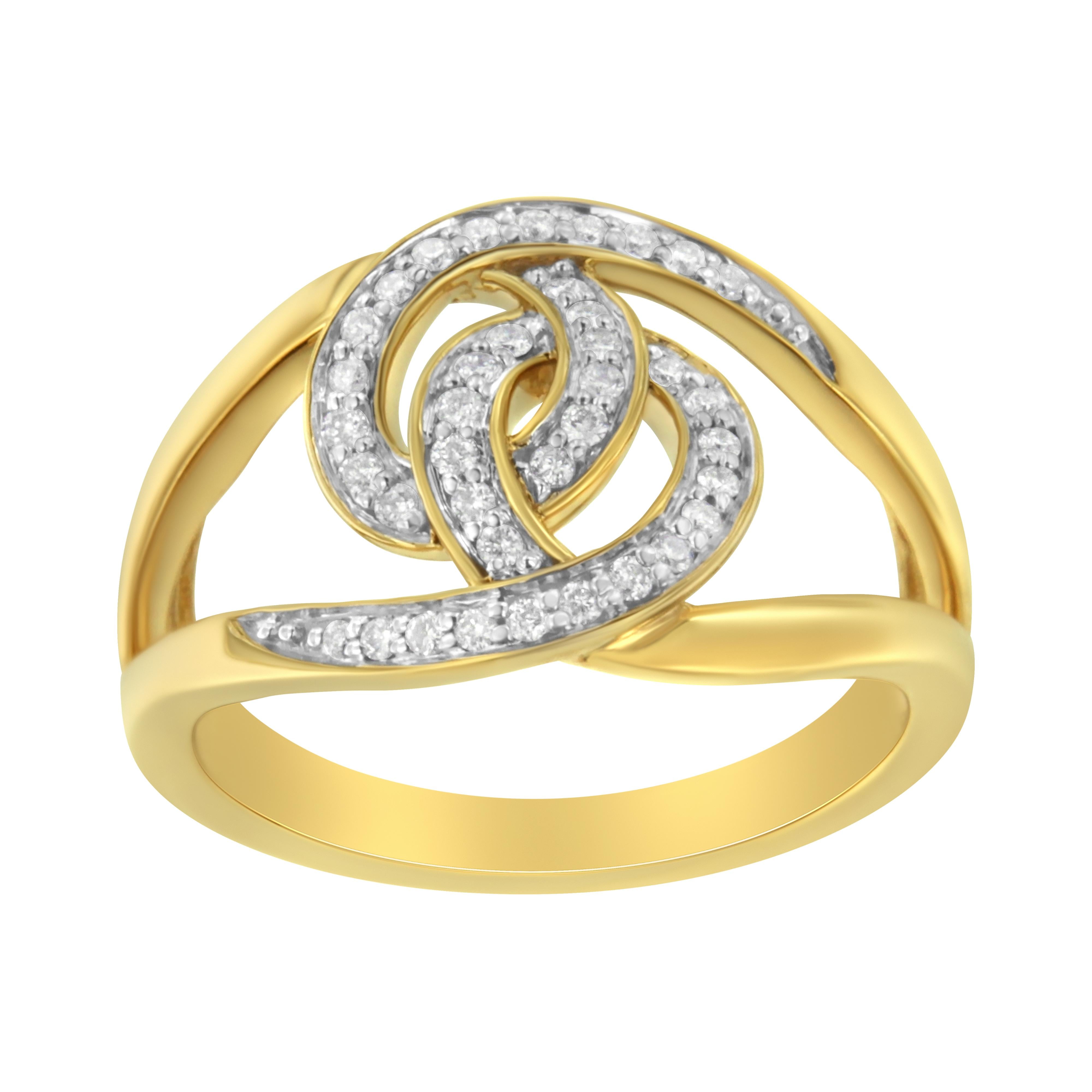 14K Yellow Gold Plated .925 Sterling Silver 1/4 Cttw Diamond Interlocking Loop Open Shank Bypass Ring I-J Color, I1-I2 Clarity - Size 7 on sale at MyriadMart