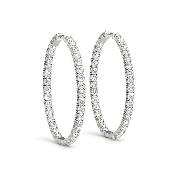 Oval Shape Two Sided Diamond Hoop Earrings in 14k White Gold 2 cttw on sale at MyriadMart
