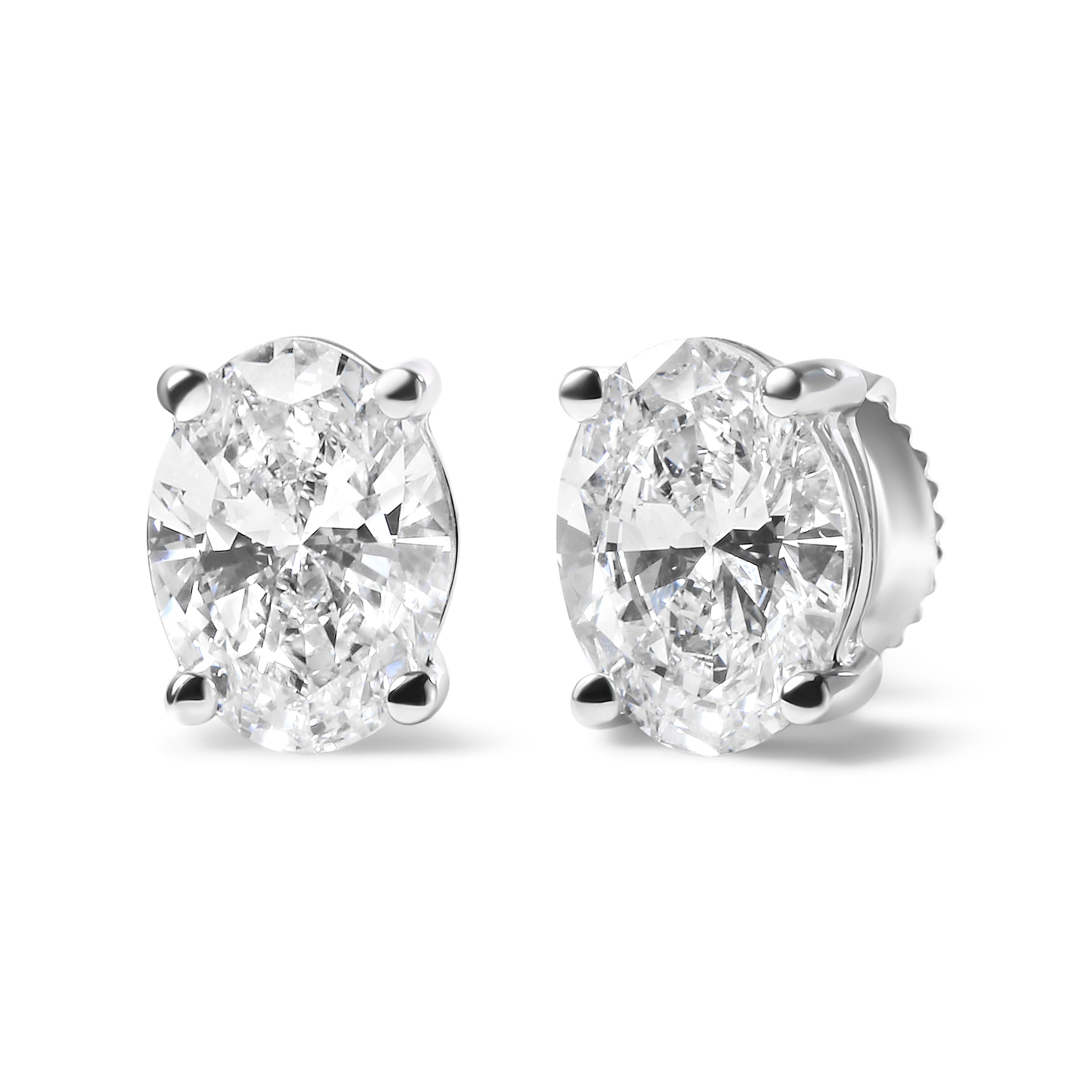 14K White Gold 2.0 Cttw Prong Set Lab Grown Oval Diamond Solitaire Stud Earring F-G Color, VS1-VS2 Clarity on sale at MyriadMart