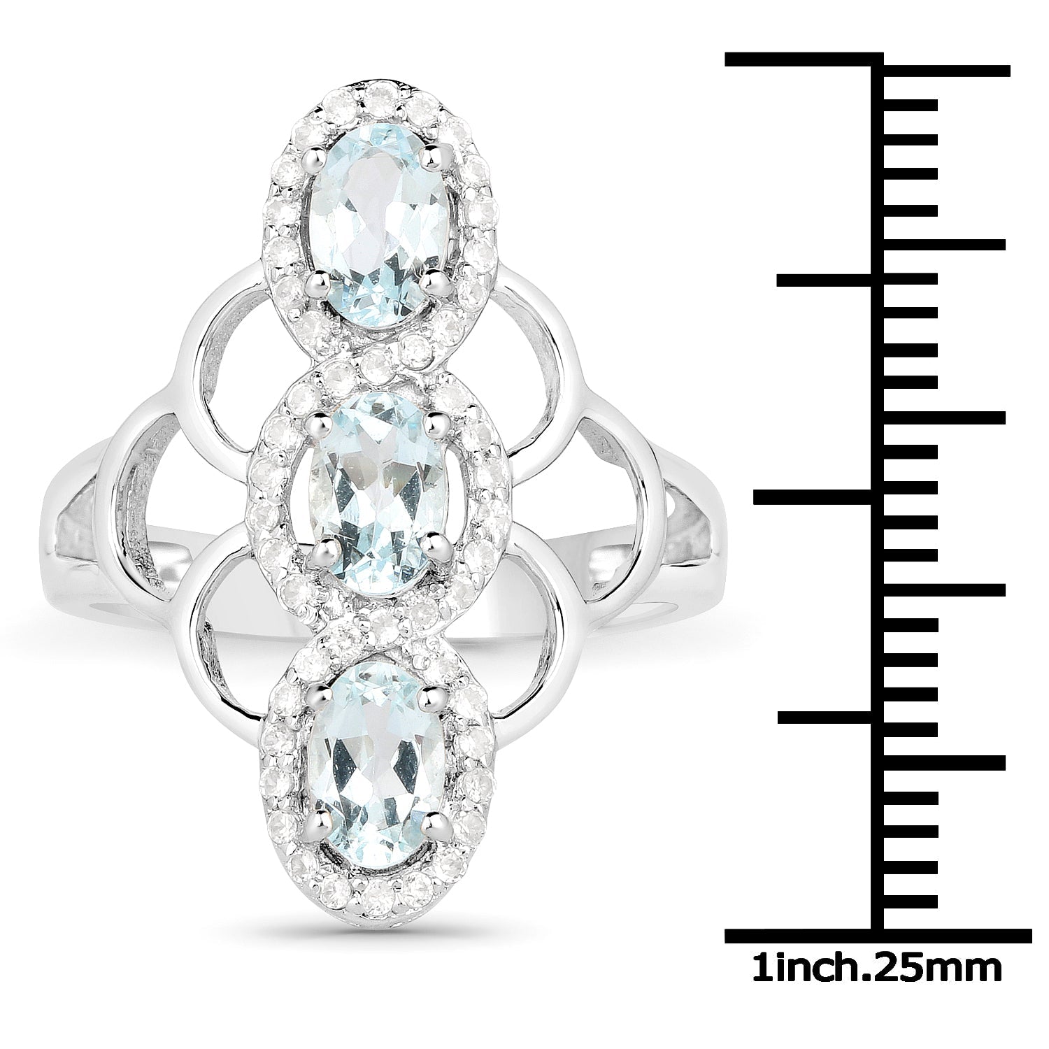 1.54 Carat Genuine Aquamarine and White Zircon .925 Sterling Silver Ring on sale at MyriadMart