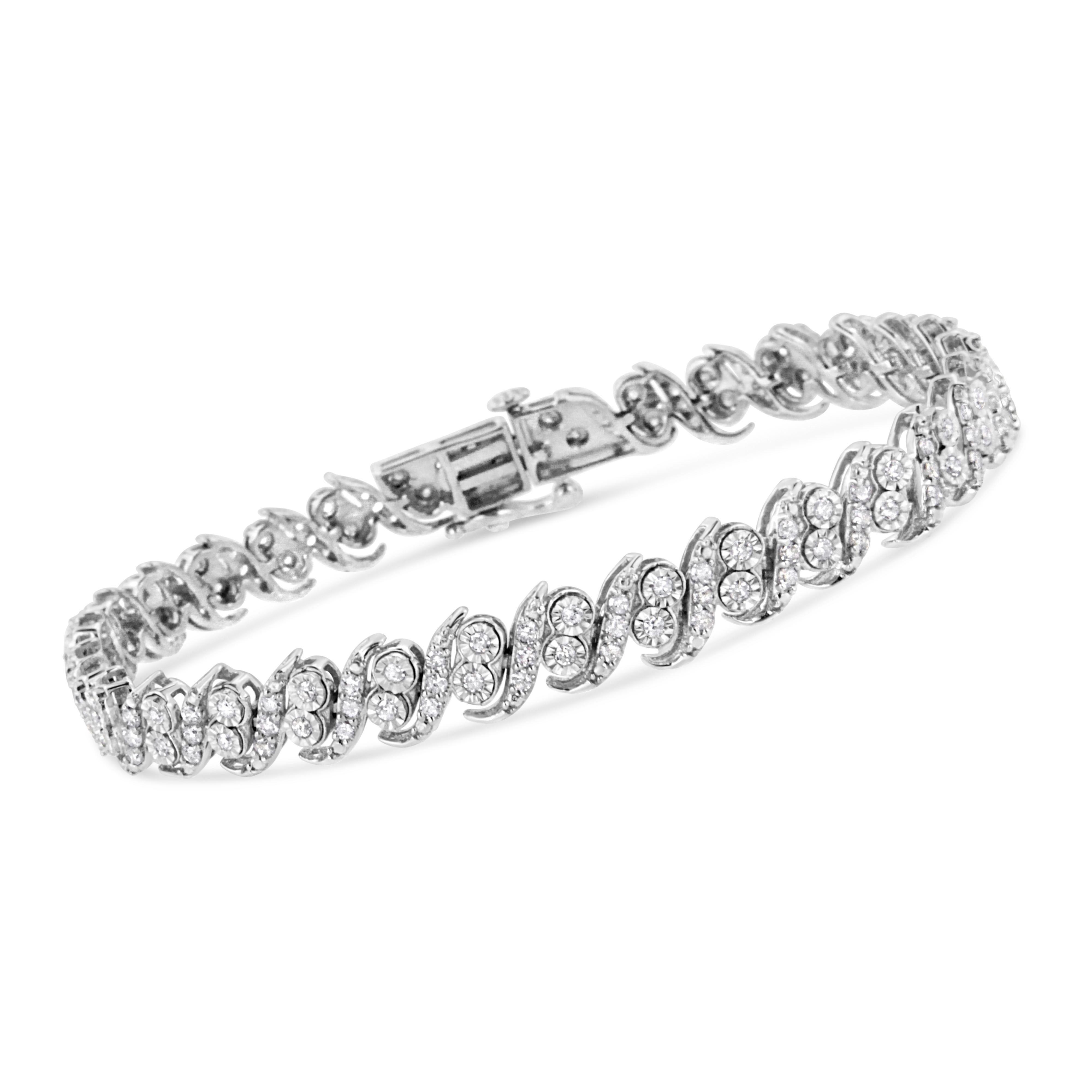 .925 Sterling Silver 2.0 Cttw Round-Cut Diamond "S" Link Bracelet I-J Color, I3 Clarity - 7.25" on sale at MyriadMart