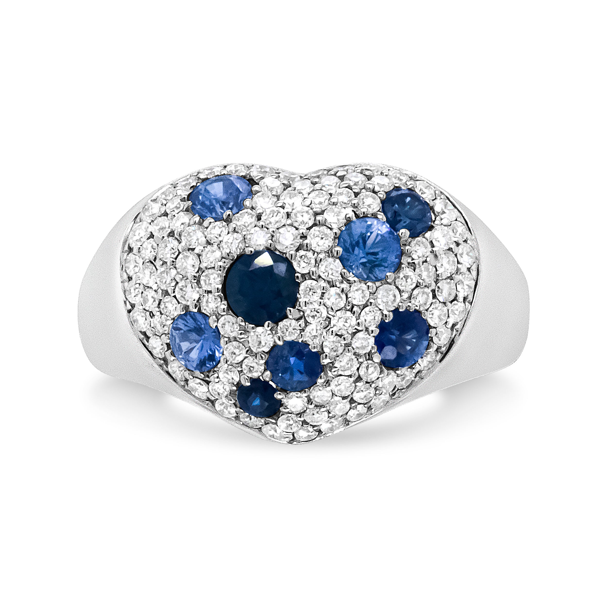 18K White Gold Blue Sapphire and 5/8 Cttw Diamond Cluster Heart Shaped Ring F-G Color, VS1-VS2 Clarity - Size 7.5 on sale at MyriadMart
