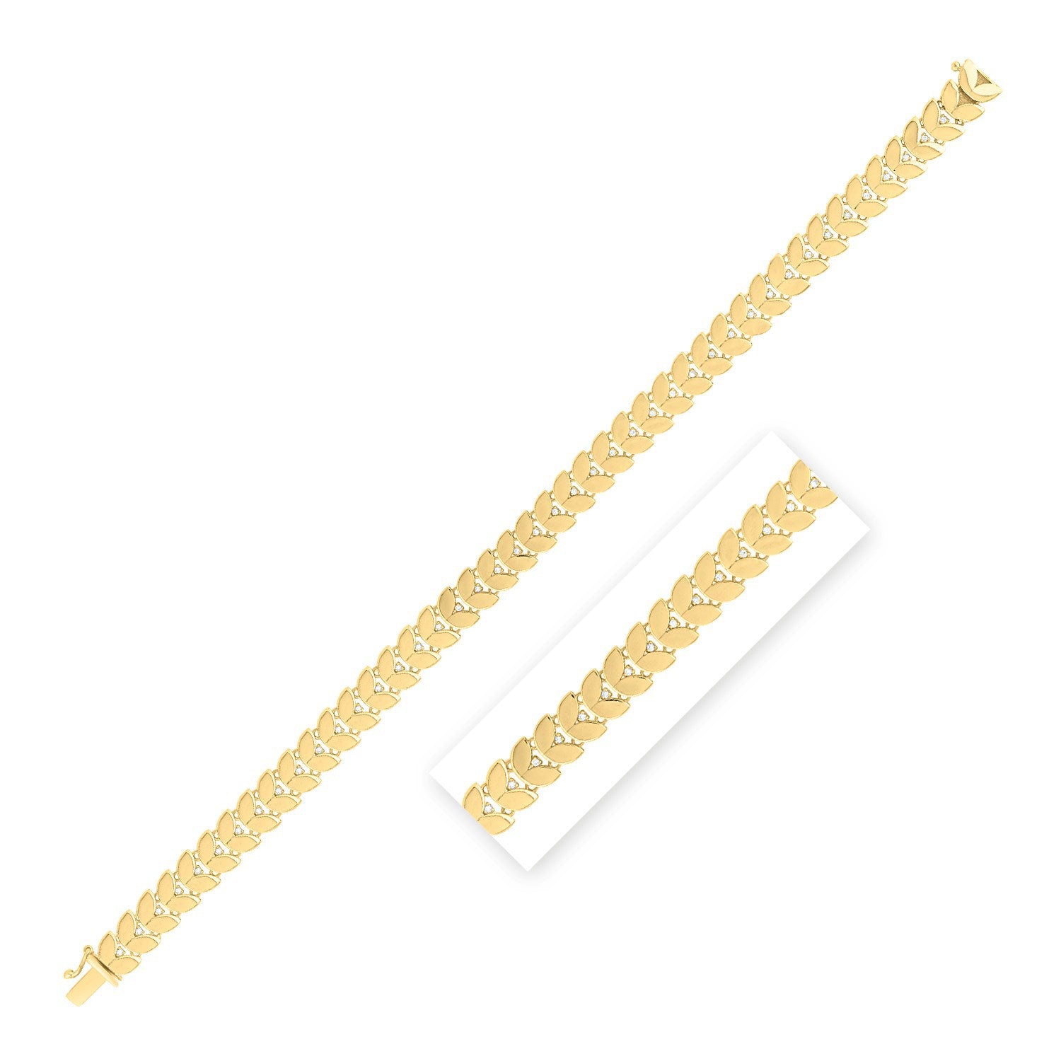 14k Yellow Gold 7 1/2 inch Laurel Leaf Bracelet with Diamond 7.40 mm on sale at MyriadMart
