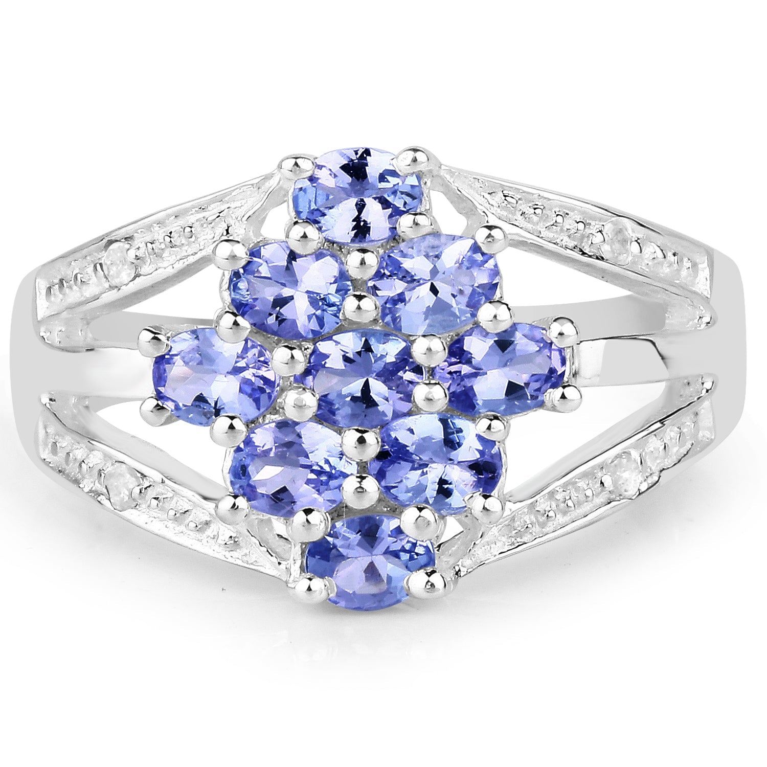 1.59 Carat Genuine Tanzanite and White Topaz .925 Sterling Silver Ring on sale at MyriadMart