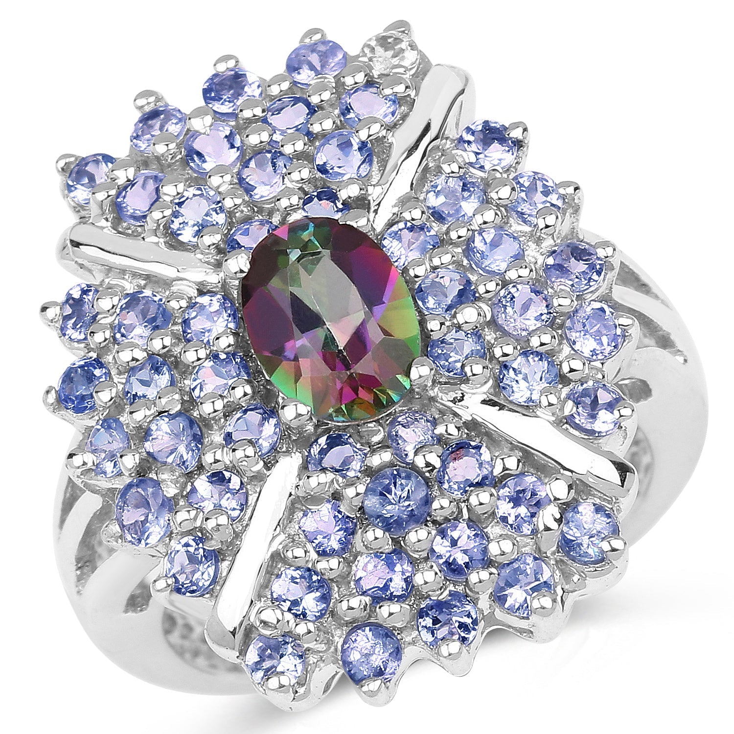 2.86 Carat Genuine Mystic Topaz and Tanzanite .925 Sterling Silver Ring on sale at MyriadMart
