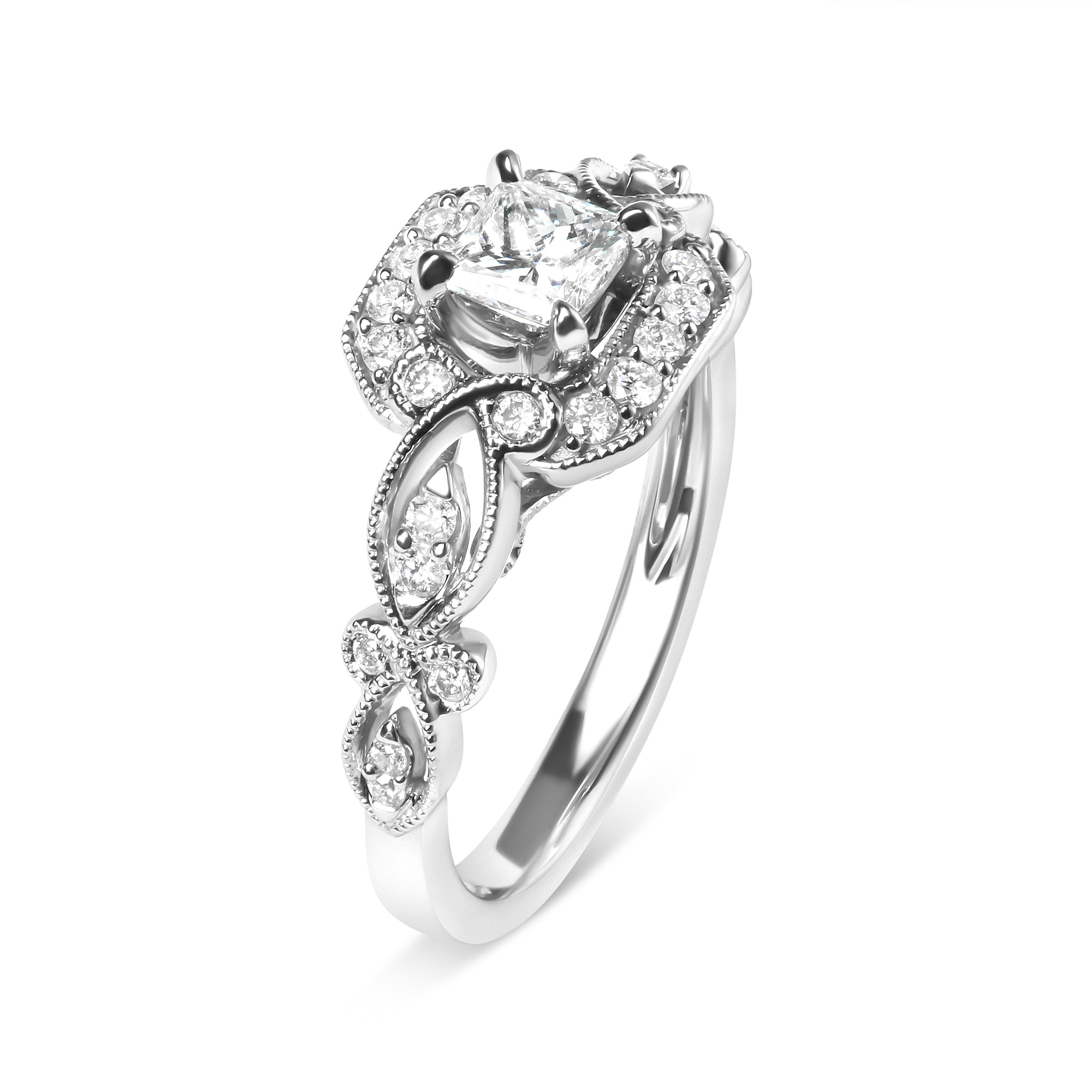14K White Gold Diamond 3/4 Cttw Diamond Halo Style and Woven Shank Engagement Ring G-H Color, VS2-SI1 Clarity - Size 7 on sale at MyriadMart