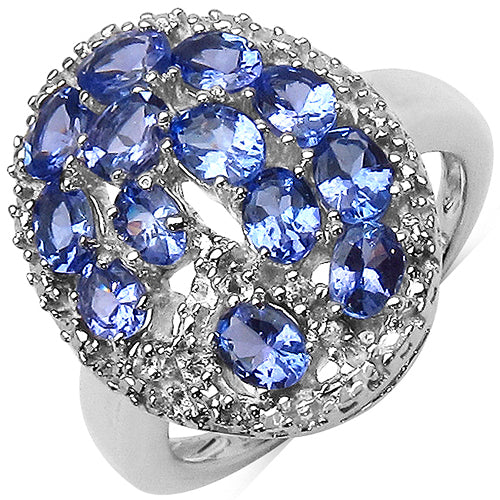 2.29 Carat Genuine Tanzanite & White Topaz .925 Sterling Silver Ring on sale at MyriadMart