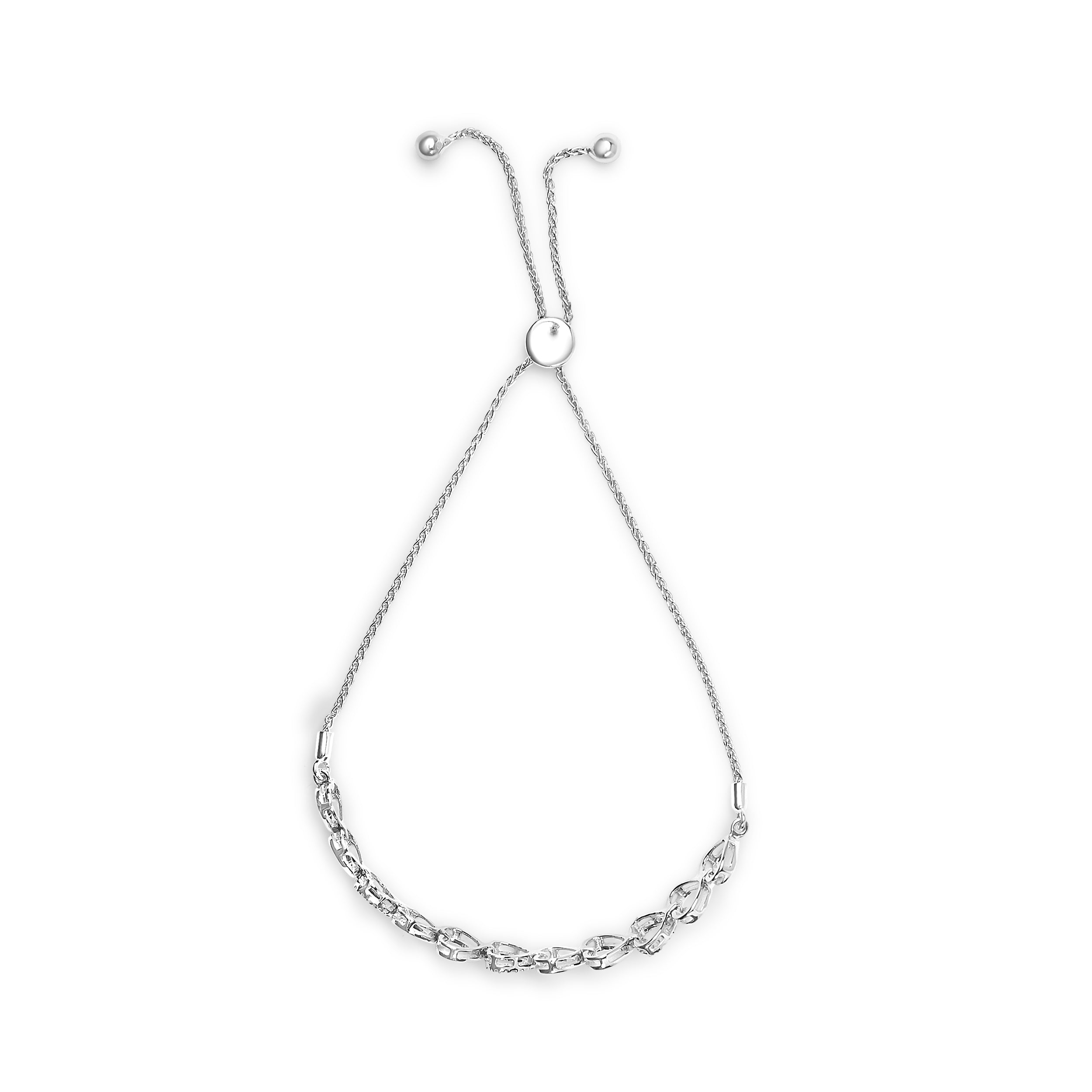 .925 Sterling Silver 1/10 Cttw Diamond Heart Link Bolo Bracelet I-J Color, I2-I3 Clarity on sale at MyriadMart