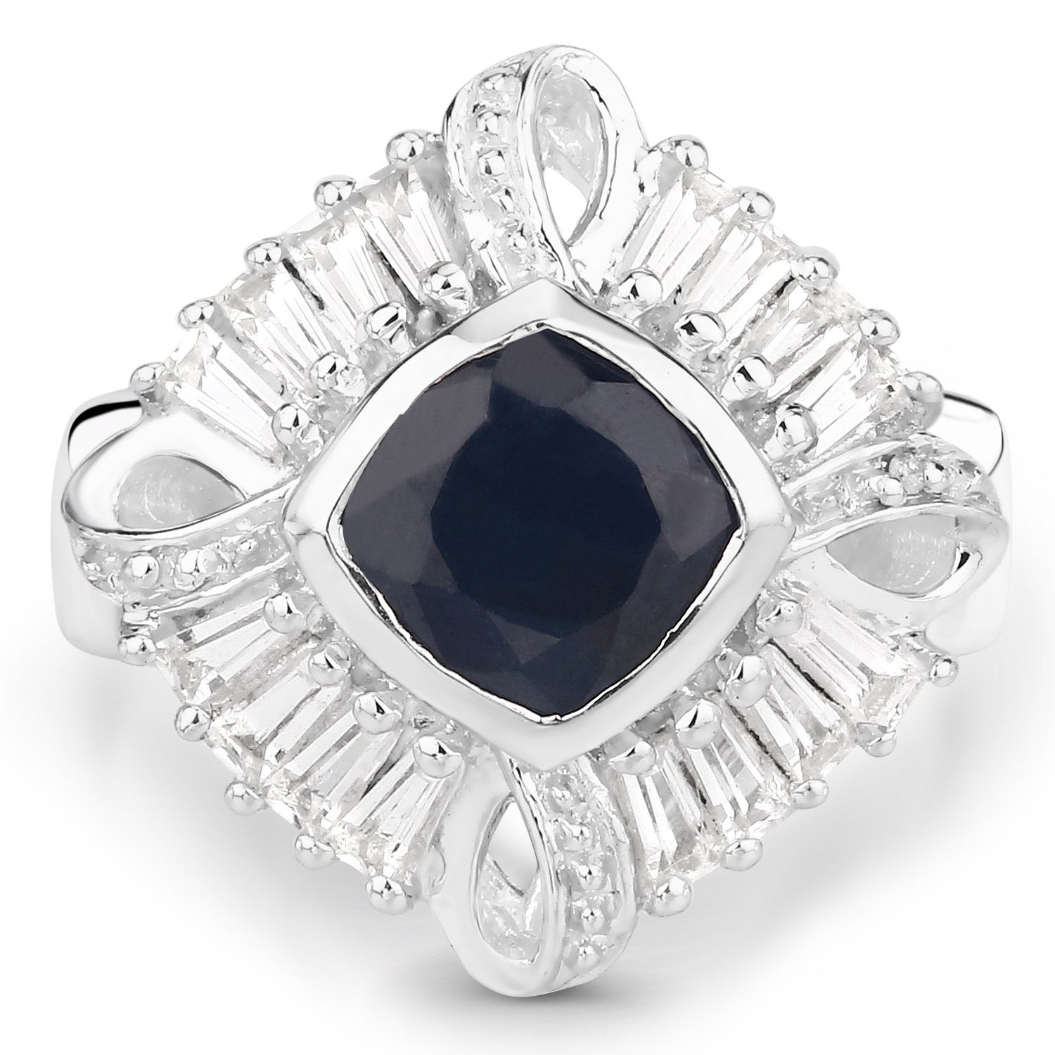 3.06 Carat Glass Filled Sapphire and White Topaz .925 Sterling Silver Ring on sale at MyriadMart