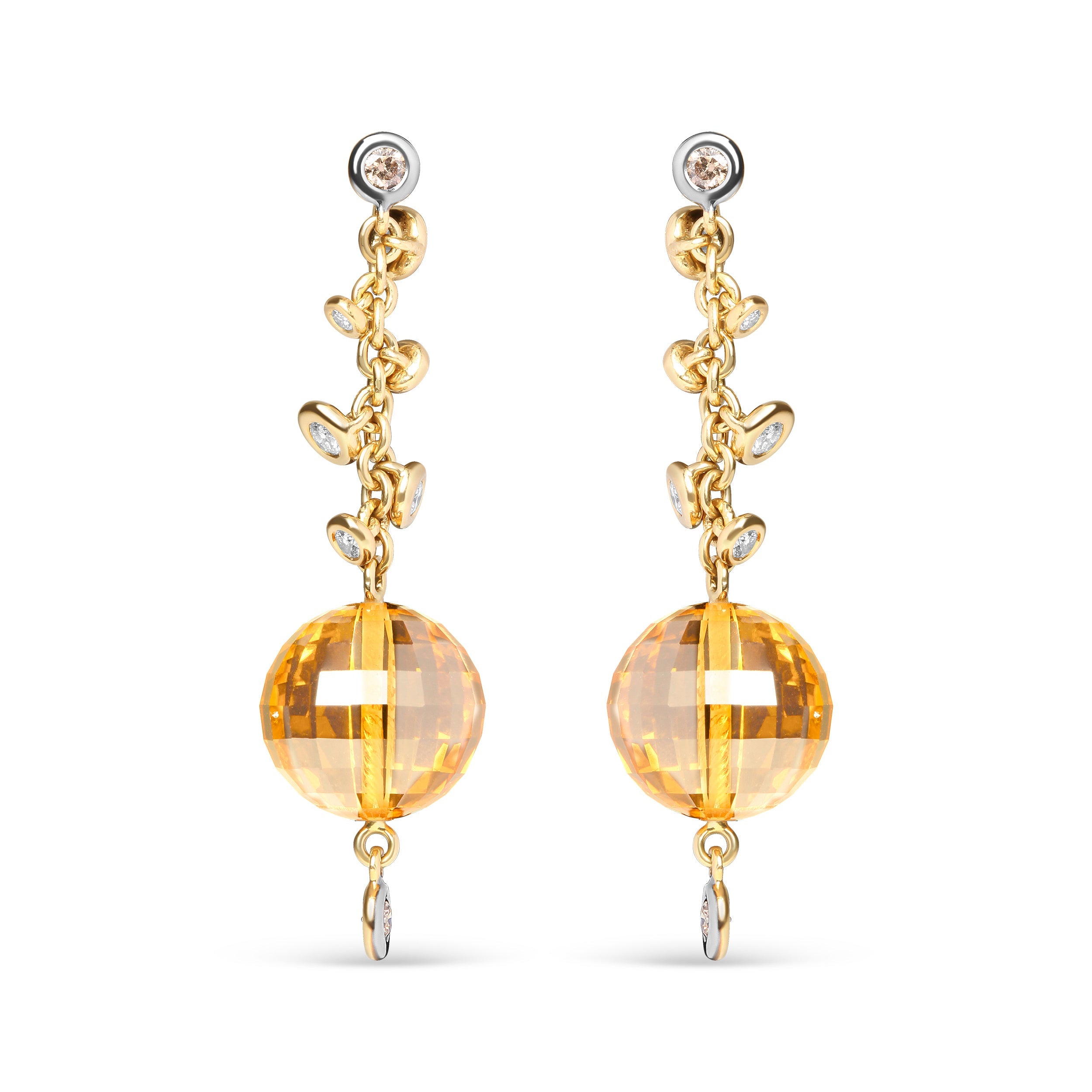 18K Yellow Gold 2/3 Cttw Round Bezel Diamond and 25mm Ball Shaped Yellow Citrine Gemstone Dangle Stud Earring Brown and G-H Color, SI1-SI2 Clarity on sale at MyriadMart