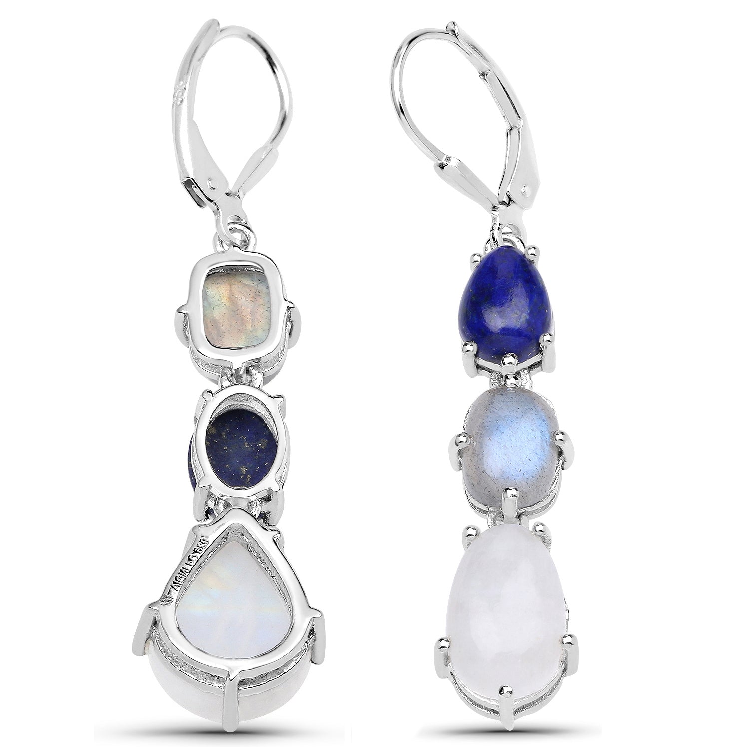 10.17 Carat Genuine Lapis, Labradorite and White Rainbow Moonstone .925 Sterling Silver Earrings on sale at MyriadMart