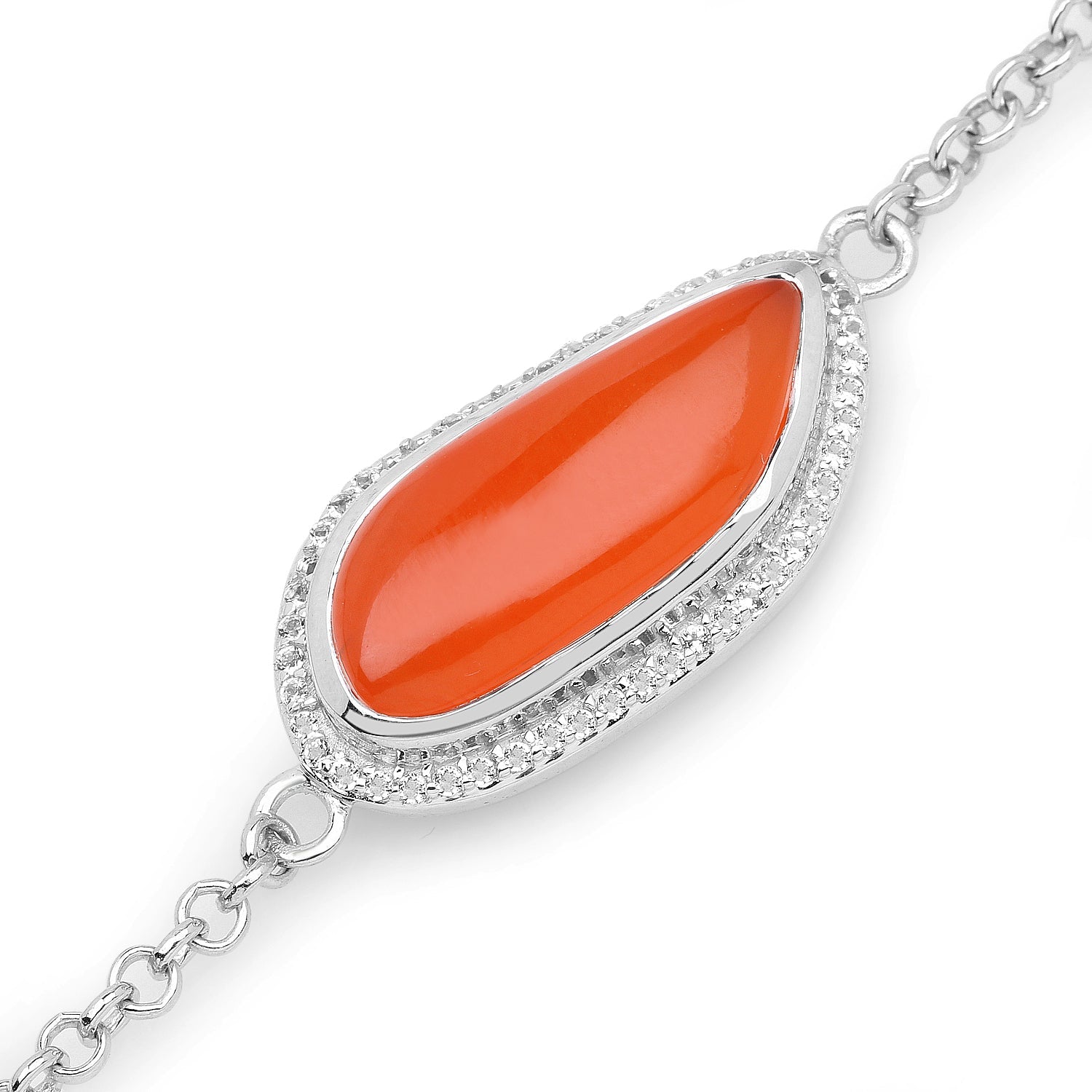 5.50 Carat Genuine Carnelian And White Topaz .925 Sterling Silver Bracelet on sale at MyriadMart