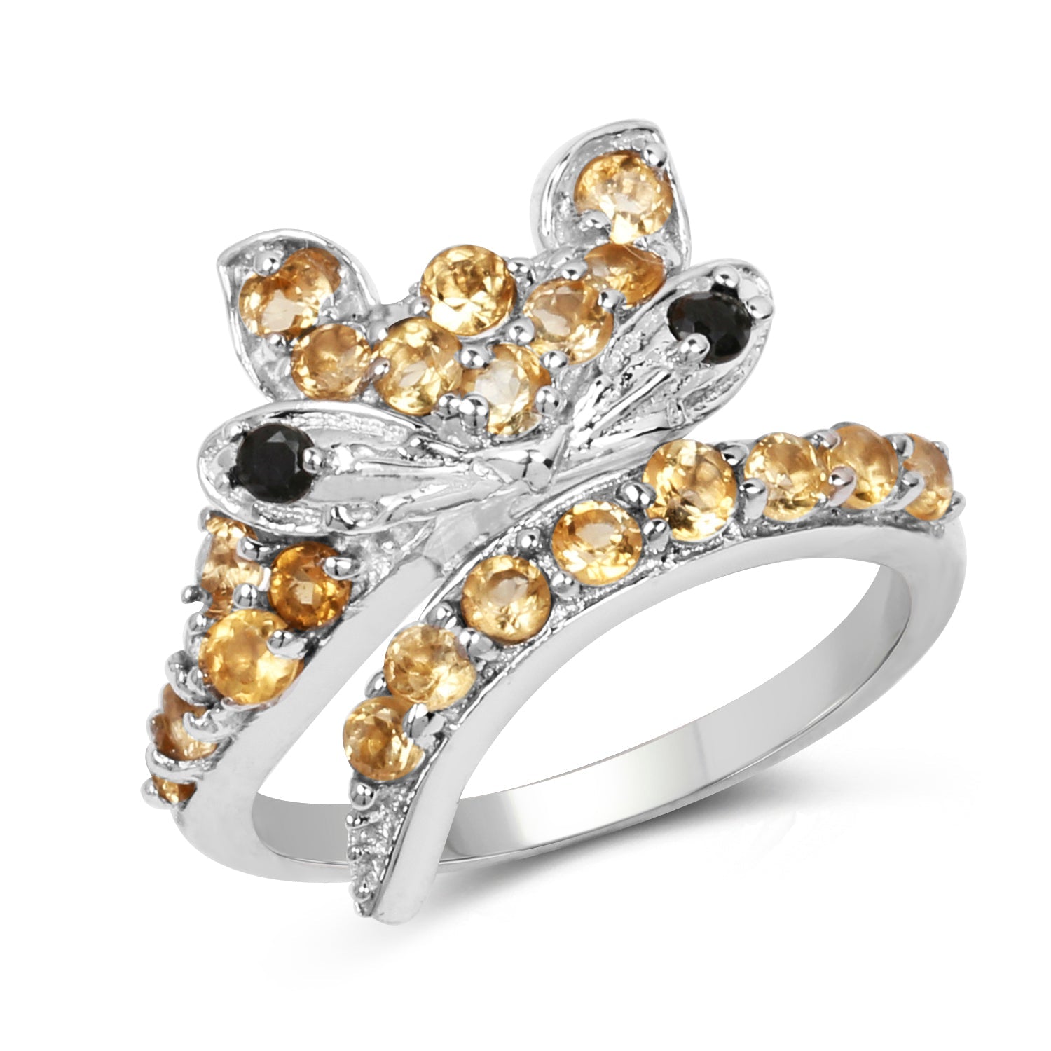 1.00 Carat Genuine Citrine & Black Spinel .925 Sterling Silver Ring on sale at MyriadMart