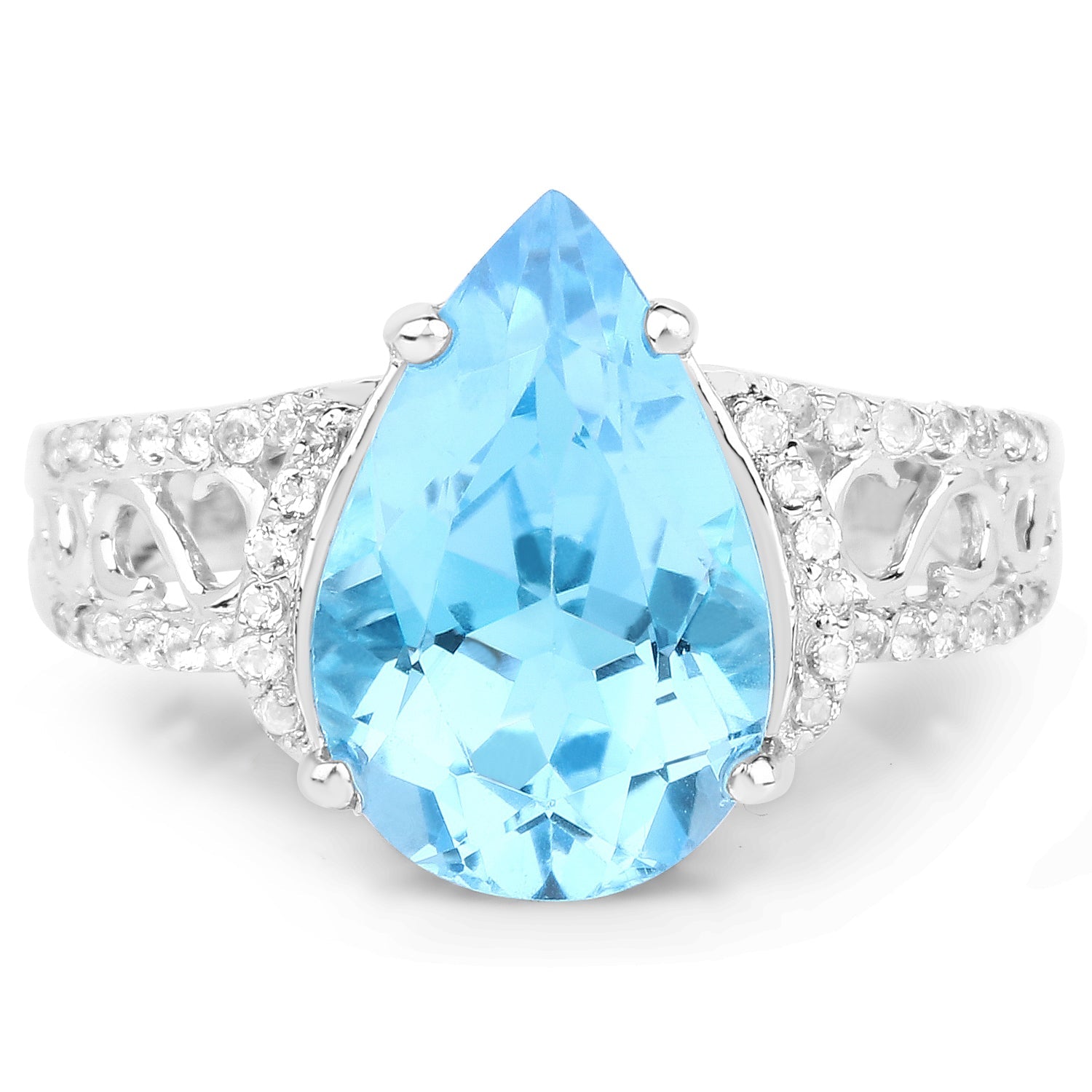 5.50 Carat Genuine Swiss Blue Topaz and White Topaz .925 Sterling Silver Ring on sale at MyriadMart