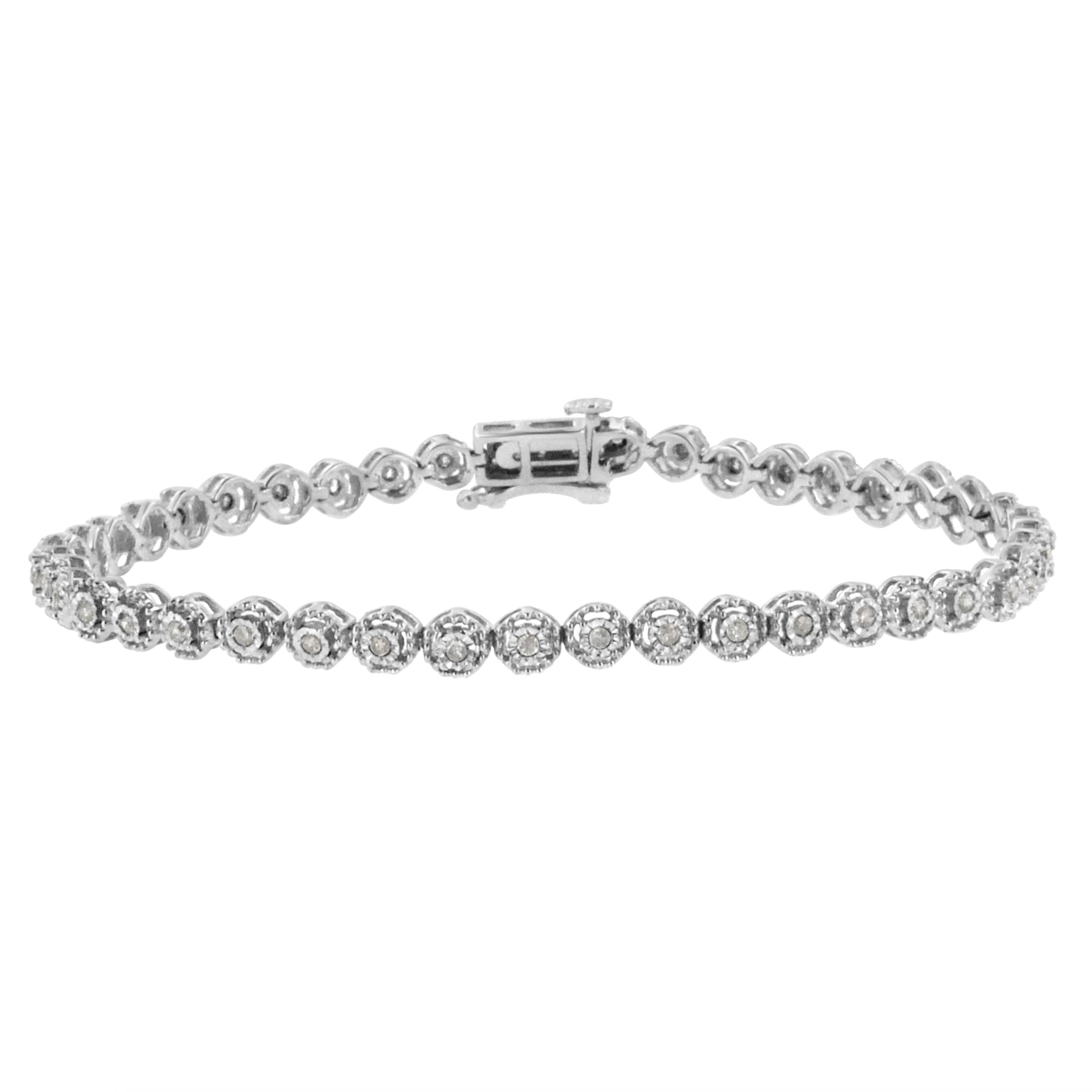 .925 Sterling Silver 1/2 Cttw Miracle Set Round Diamond Bezel Design Link Bracelet I-J Color, I2-I3 Clarity - 7.25" on sale at MyriadMart