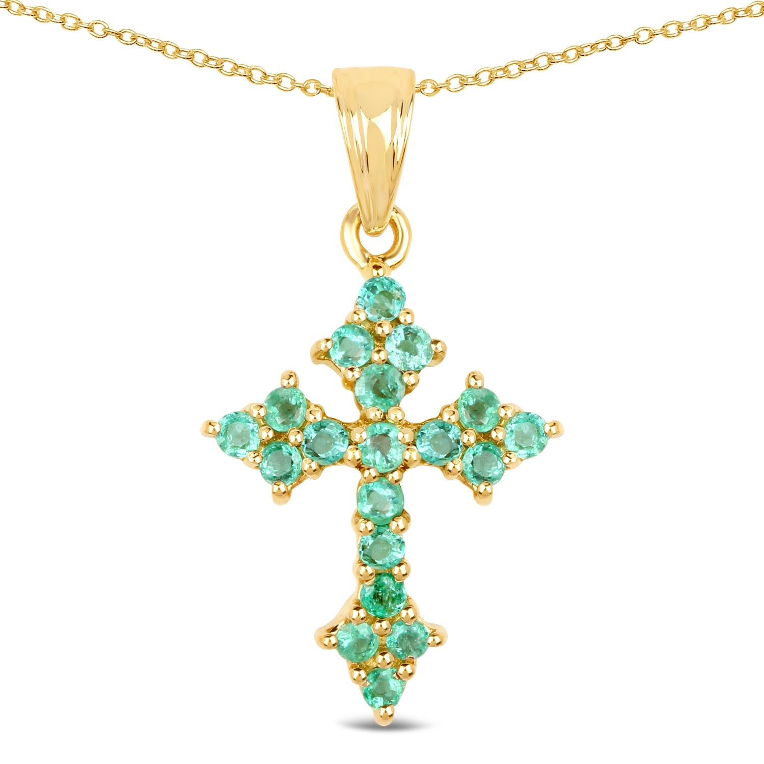 14K Yellow Gold Plated 1.05 Carat Genuine Zambian Emerald .925 Sterling Silver Pendant on sale at MyriadMart