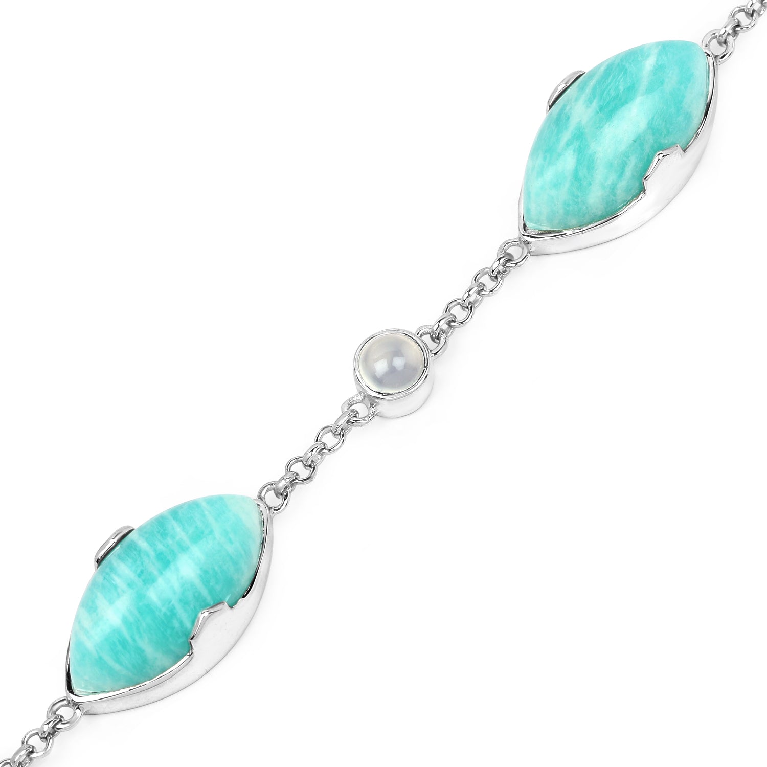 29.70 Carat Genuine Amazonite and White Agate .925 Sterling Silver Bracelet on sale at MyriadMart