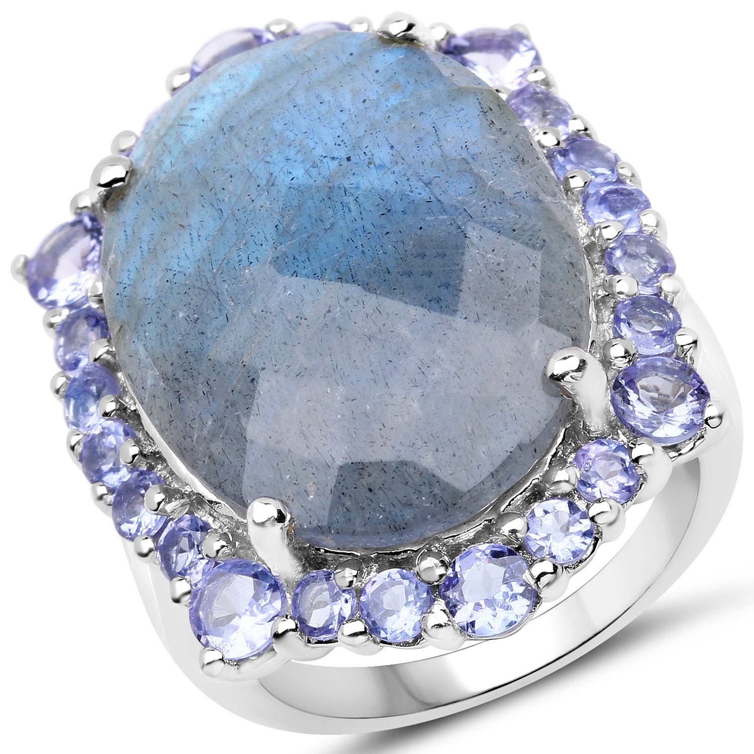 13.99 Carat Genuine Labradorite and Tanzanite .925 Sterling Silver Ring on sale at MyriadMart