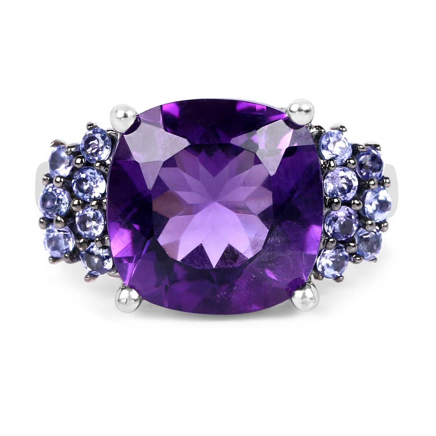 6.34 Carat Genuine Amethyst and Tanzanite .925 Sterling Silver Ring on sale at MyriadMart