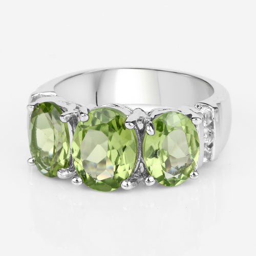 4.14 Carat Genuine Peridot and White Topaz .925 Sterling Silver Ring on sale at MyriadMart