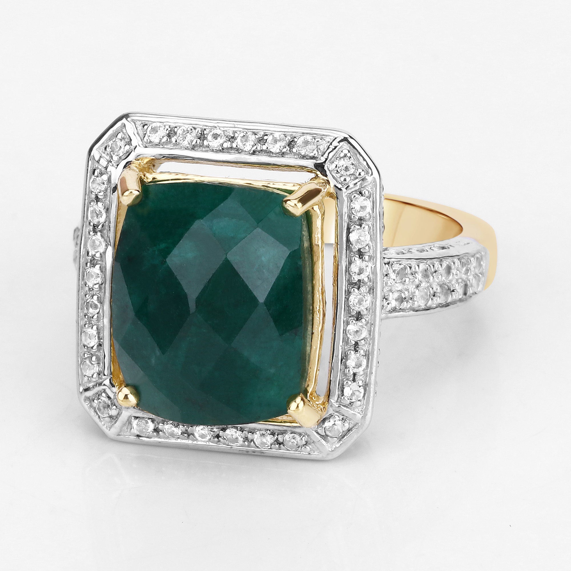 5.18 Carat Dyed Emerald and White Topaz .925 Sterling Silver Ring on sale at MyriadMart