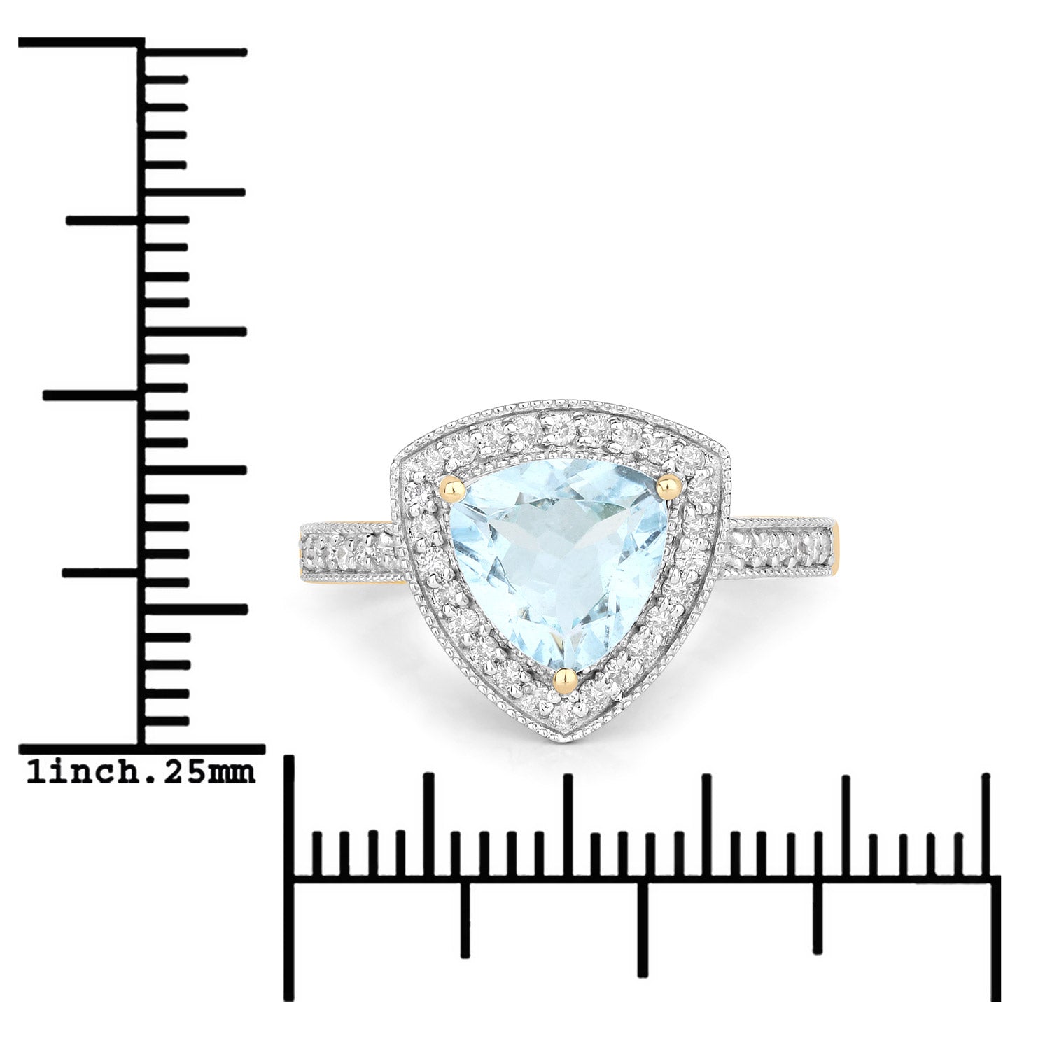 1.58 Carat Genuine Aquamarine and White Diamond 14K Yellow Gold Ring on sale at MyriadMart