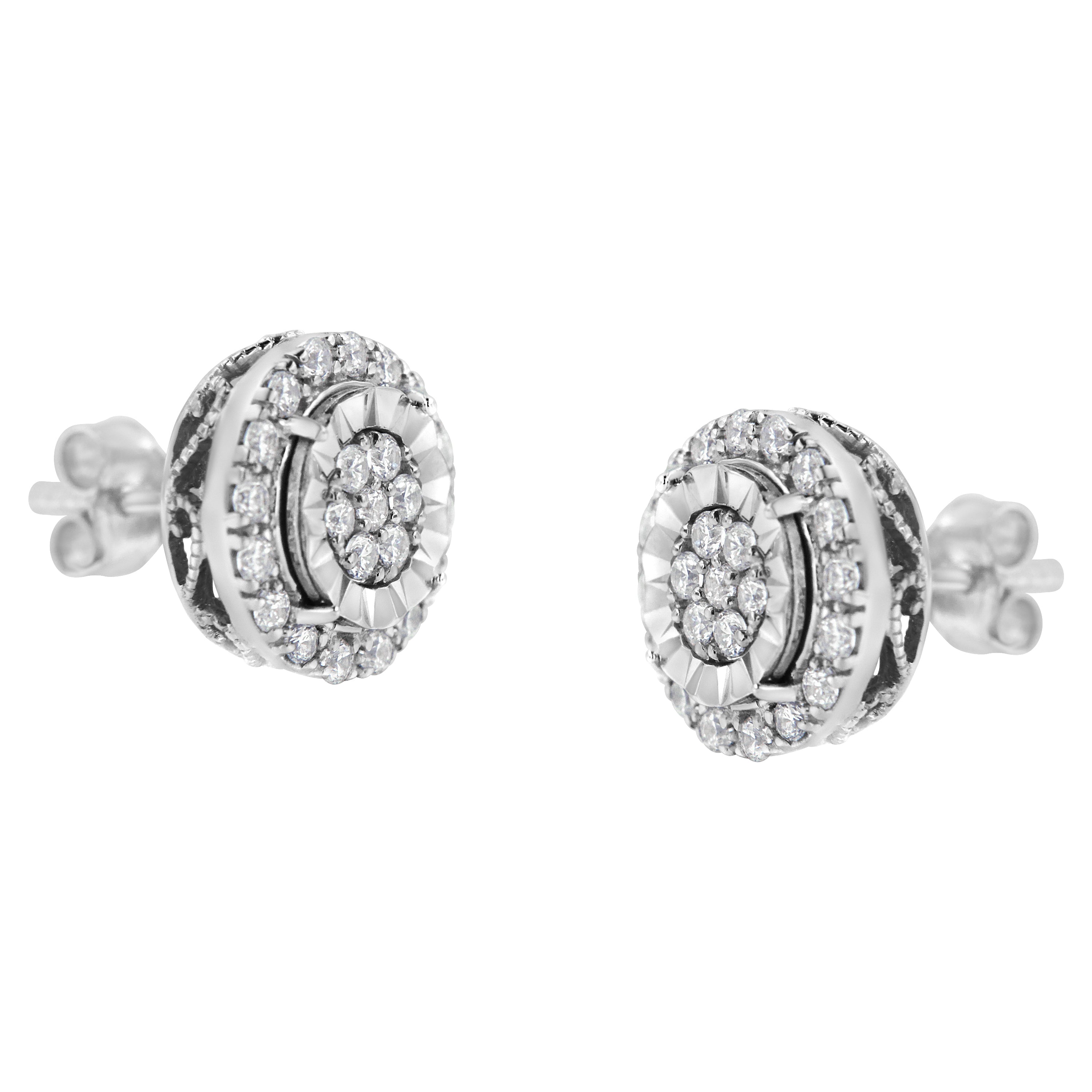Sterling Silver Diamond Cluster Earrings 1 cttw, I-J Color, I2-I3 Clarity on sale at MyriadMart