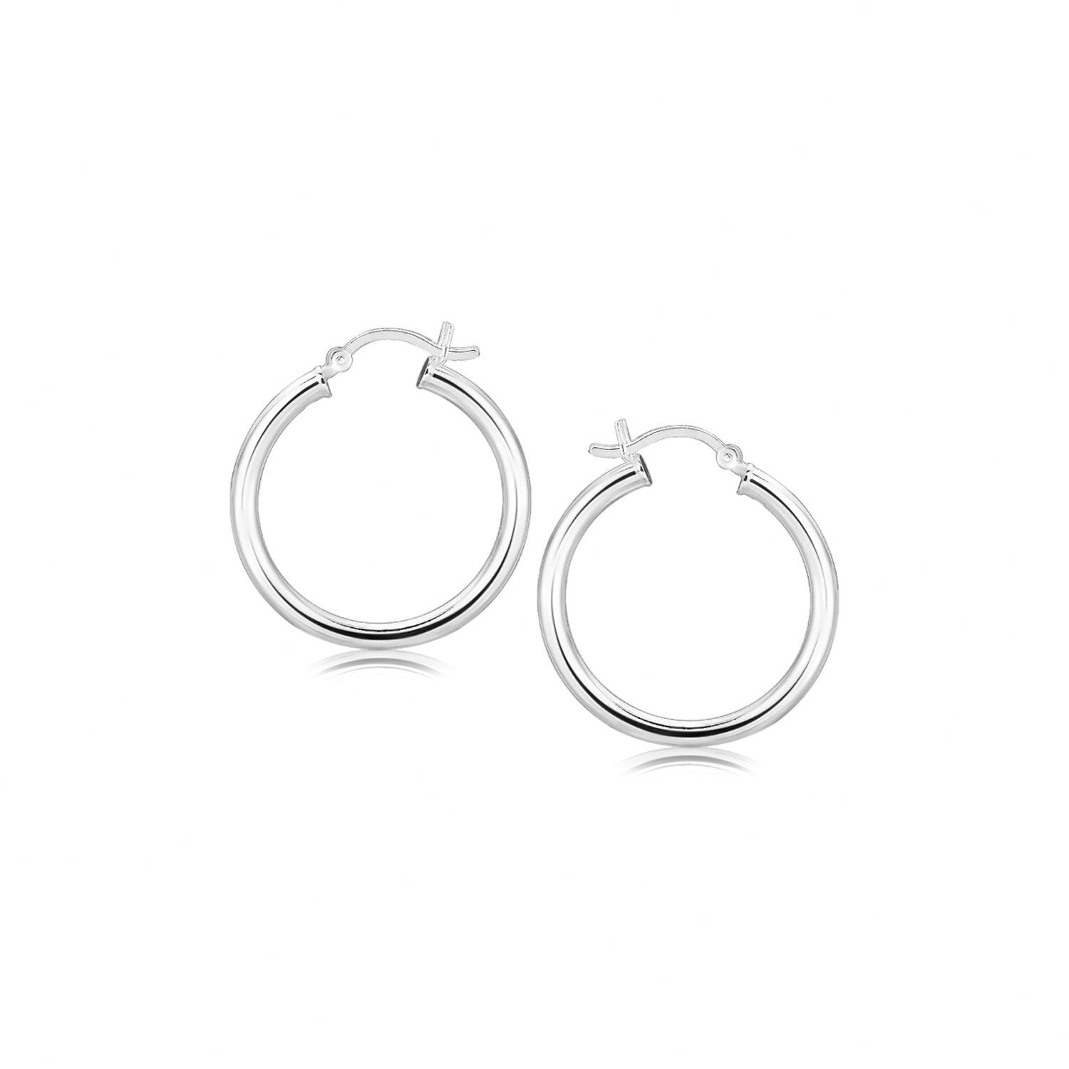 Sterling Silver Rhodium Plated Polished Look Hoop Earrings 25mm on sale at MyriadMart