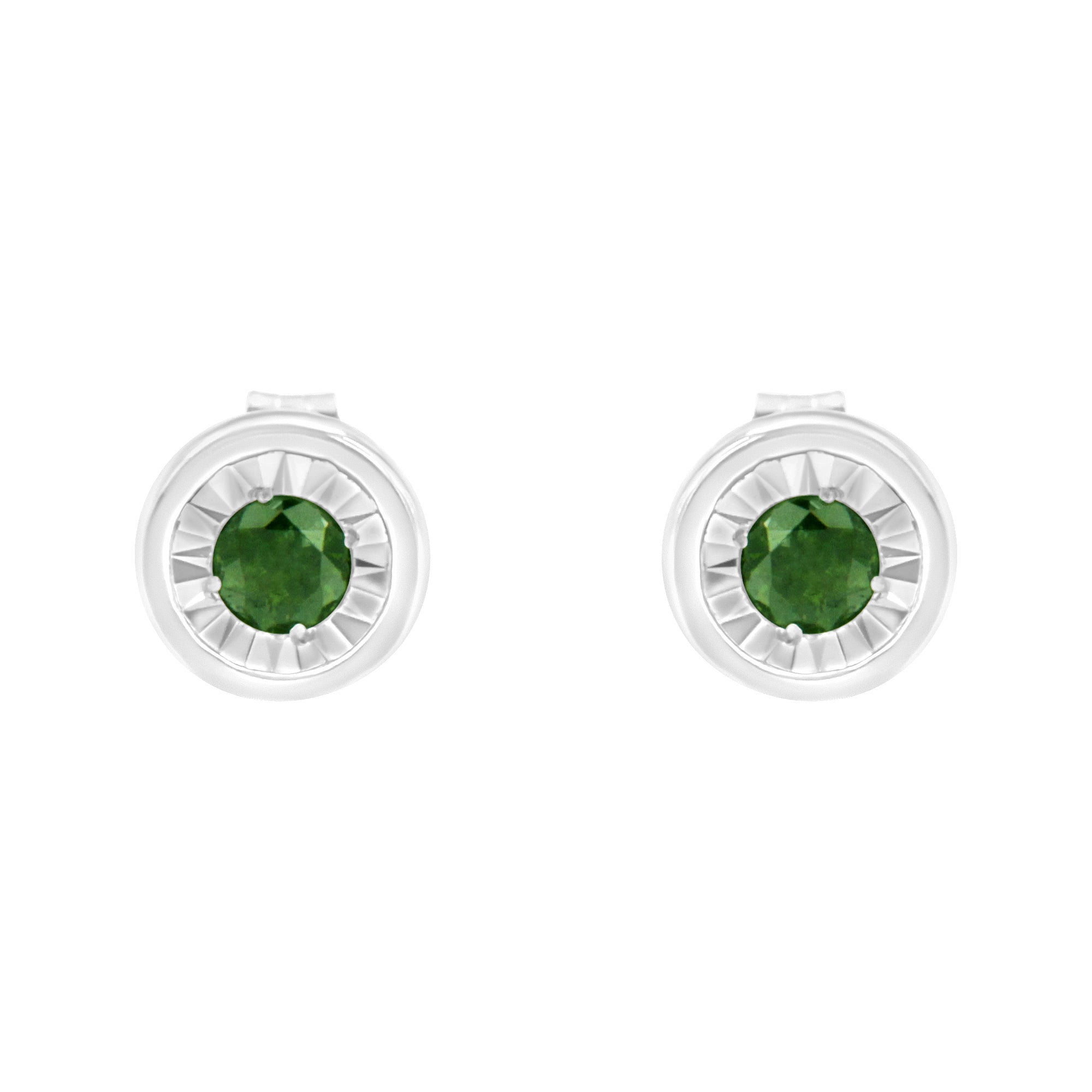 .925 Sterling Silver 1/4 Cttw Round Brilliant-Cut Green Diamond Miracle-Set Stud Earrings Fancy Color-Enhanced, I1-I2 Clarity on sale at MyriadMart
