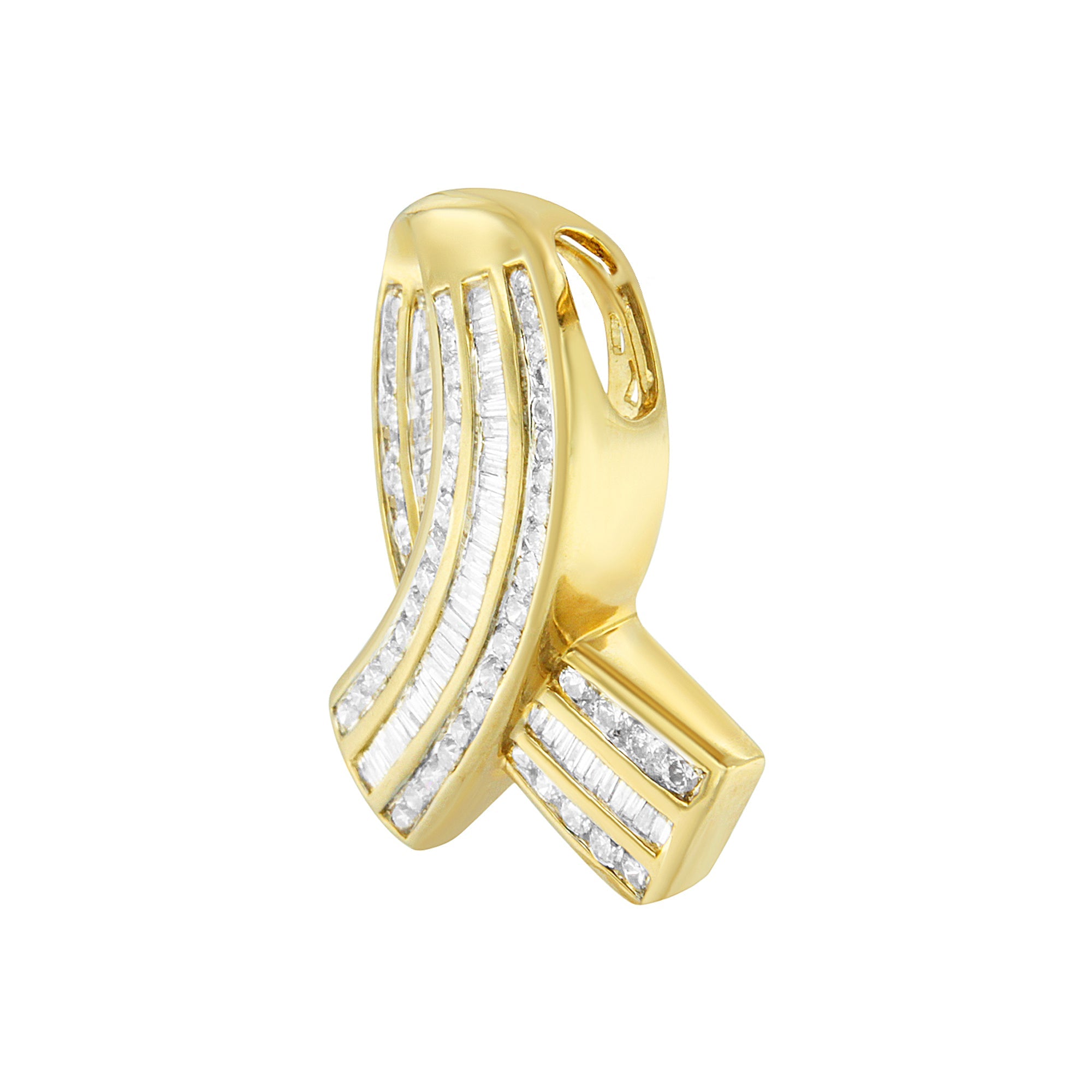 14K Yellow Gold 2 5/8 cttw Channel Set White Diamond Awareness Ribbon Pendant Necklace G-H Color, VS1-VS2 Clarity - NO CHAIN on sale at MyriadMart