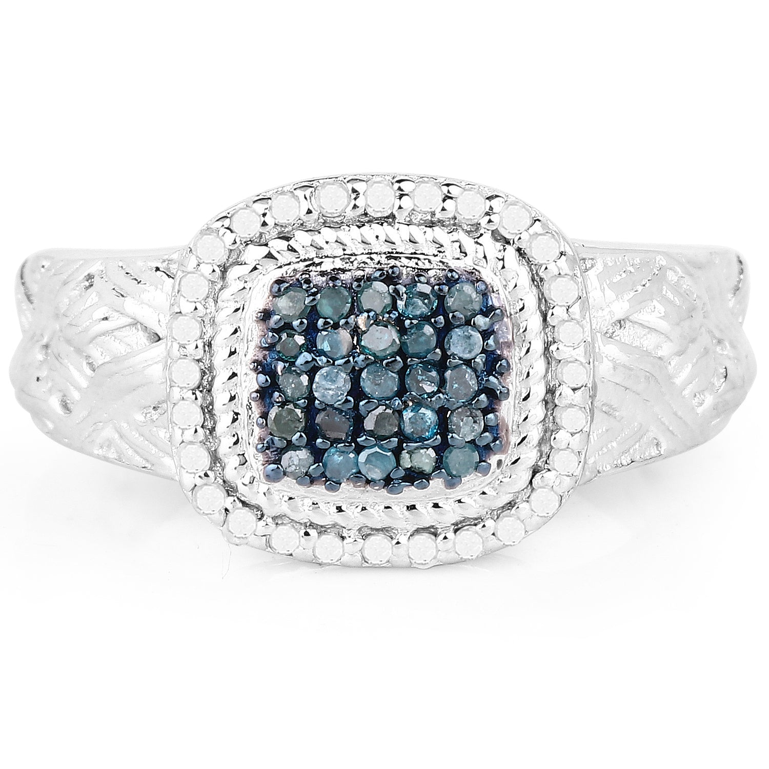 0.28 Carat Genuine Blue Diamond and White Diamond .925 Sterling Silver Ring on sale at MyriadMart