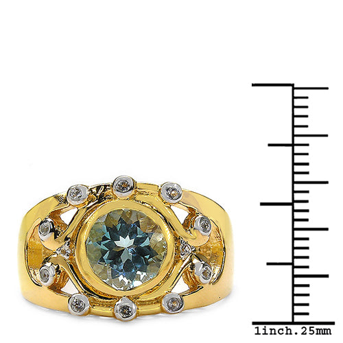 14K Yellow Gold Plated 3.42 Carat Genuine Blue Topaz & White Topaz .925 Sterling Silver Ring on sale at MyriadMart