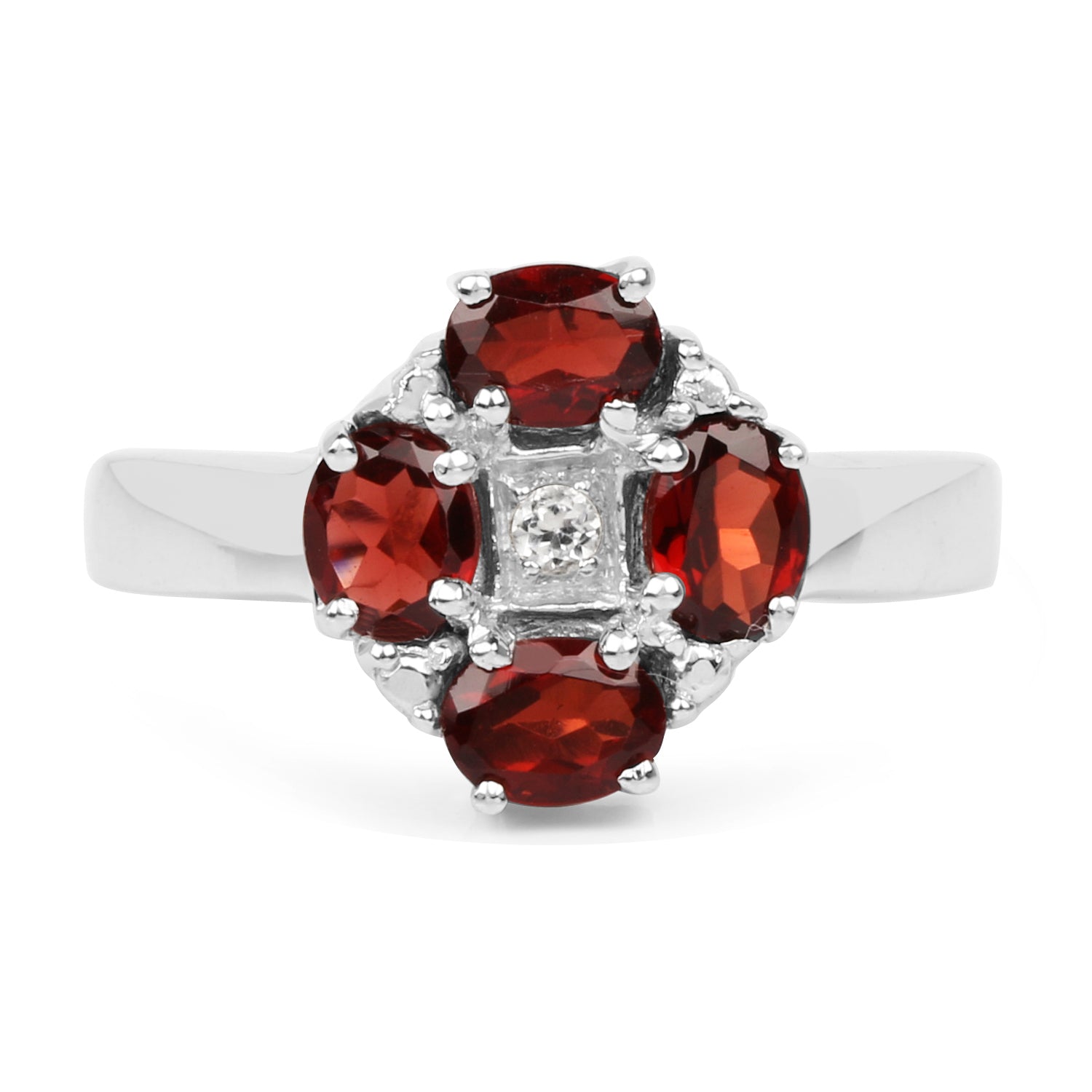 2.02 Carat Genuine Garnet & White Topaz .925 Sterling Silver Ring on sale at MyriadMart