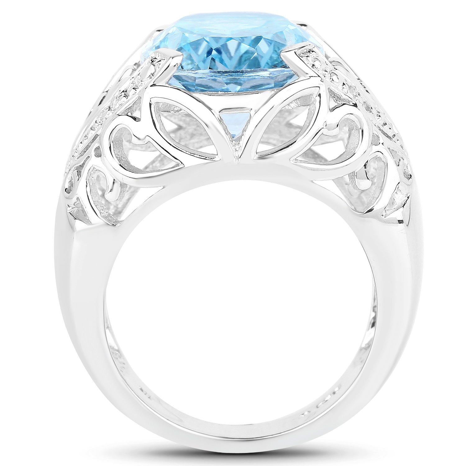 11.29 Carat Genuine Blue Topaz and White Topaz .925 Sterling Silver Ring on sale at MyriadMart