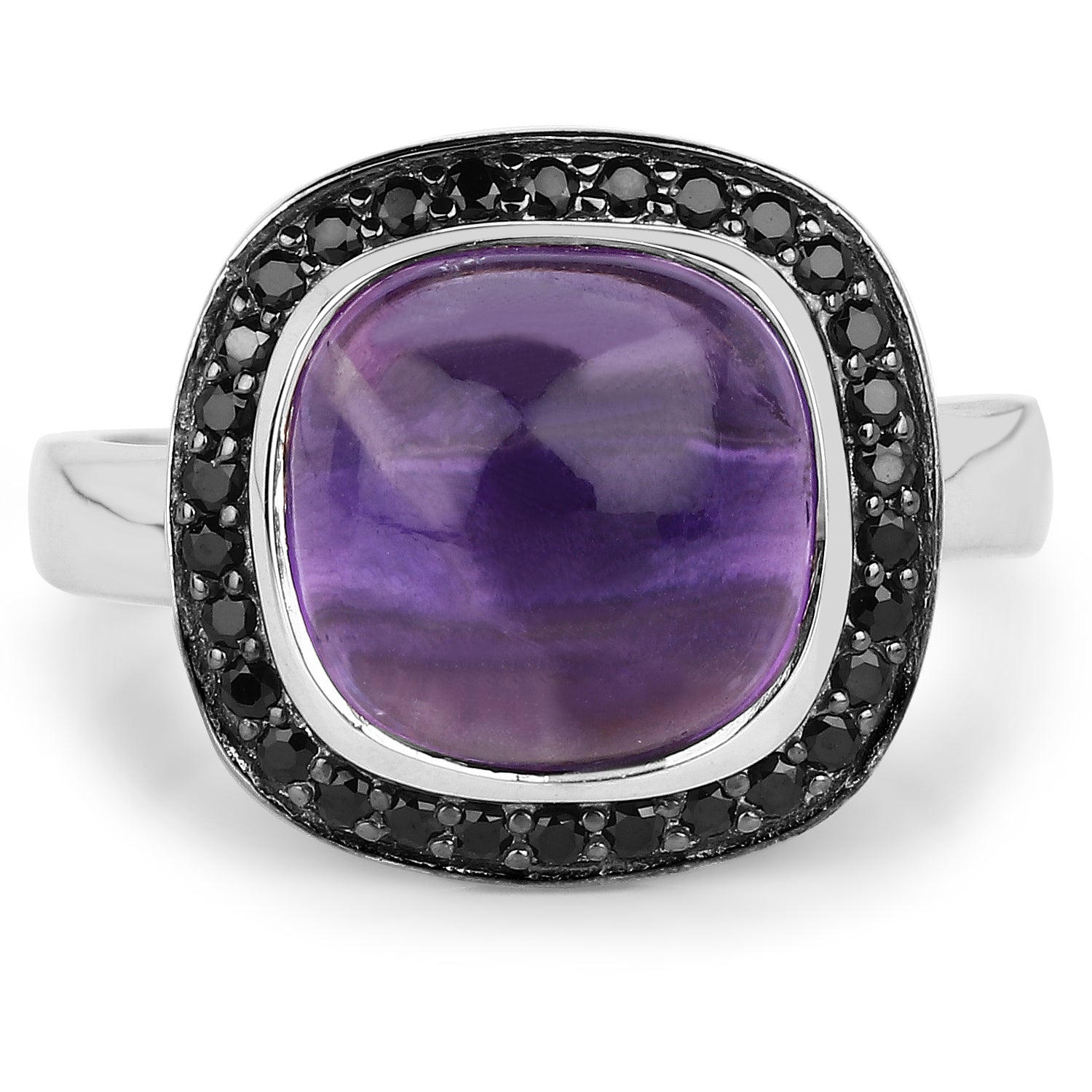 5.25 Carat Genuine Amethyst & Black Spinel .925 Sterling Silver Ring on sale at MyriadMart