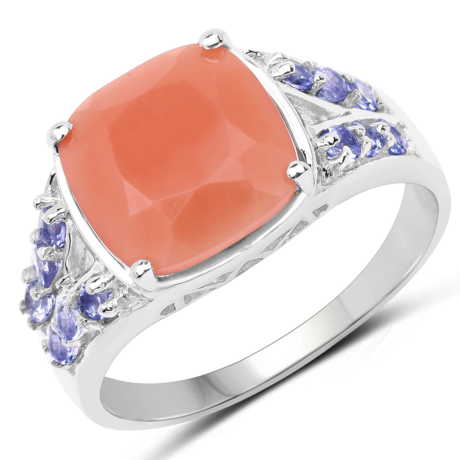 3.97 Carat Genuine Peach Moonstone and Tanzanite .925 Sterling Silver Ring on sale at MyriadMart