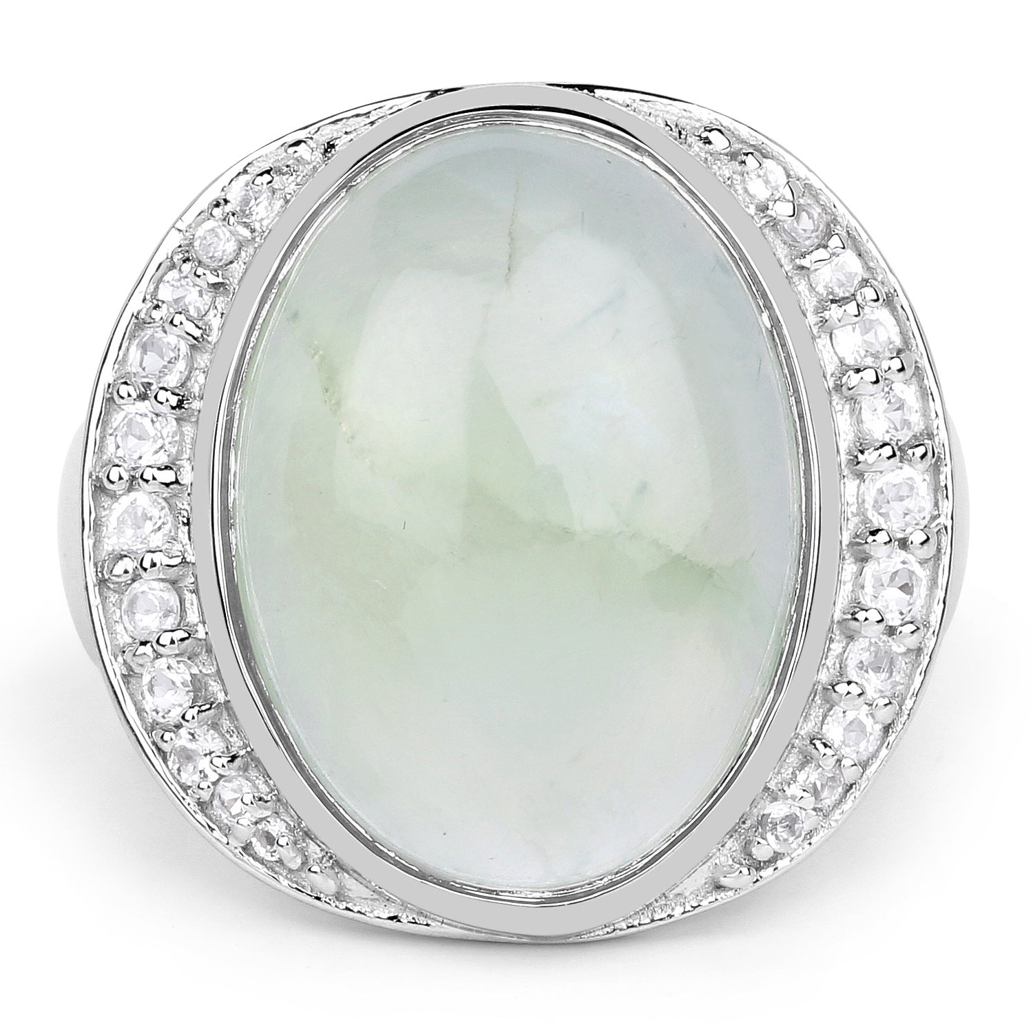 11.50 Carat Genuine Prehnite And White Topaz .925 Sterling Silver Ring on sale at MyriadMart