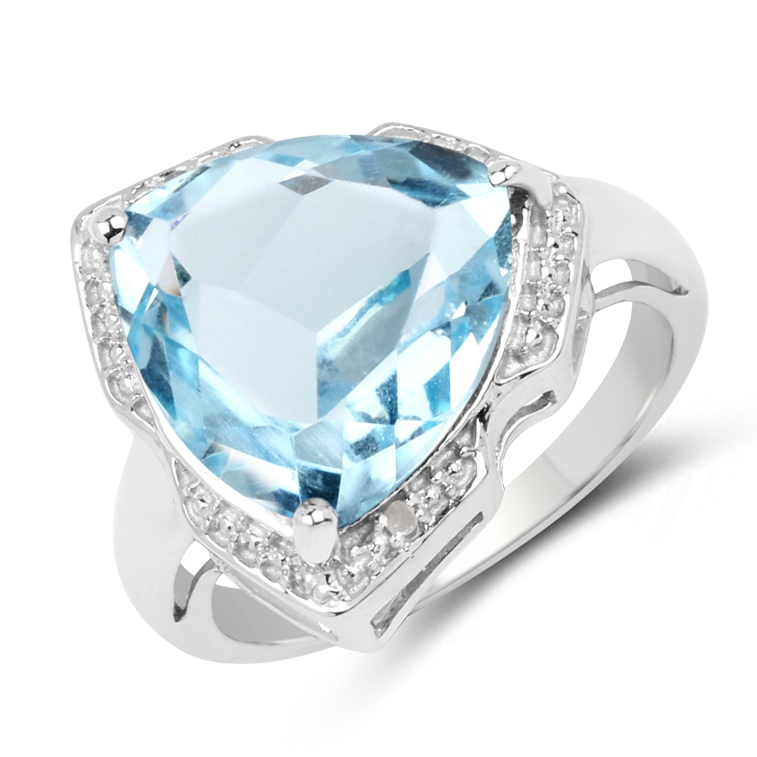 8.30 Carat Genuine Blue Topaz & White Diamond .925 Sterling Silver Ring on sale at MyriadMart