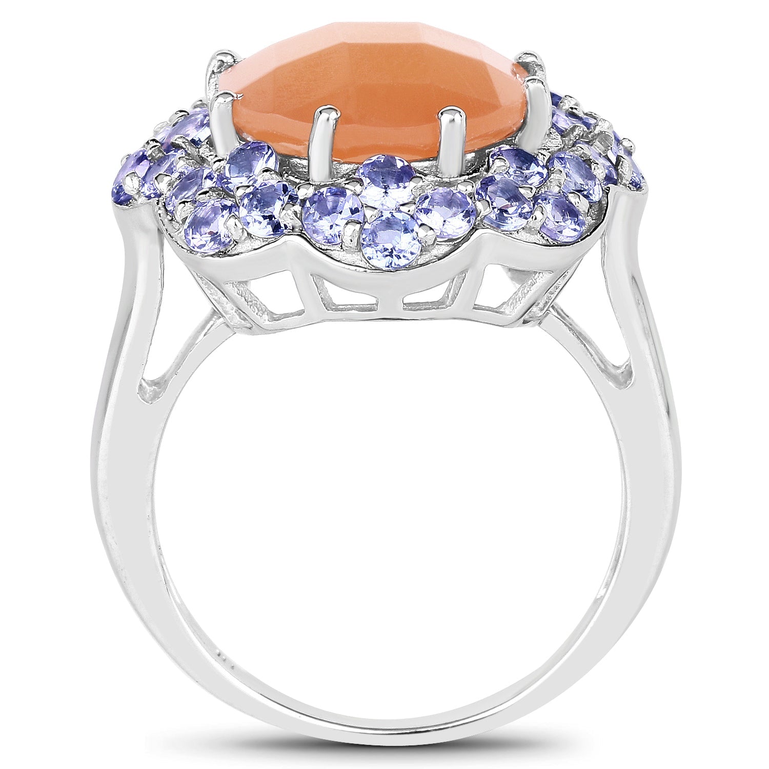 7.20 Carat Genuine Peach Moonstone and Tanzanite .925 Sterling Silver Ring on sale at MyriadMart