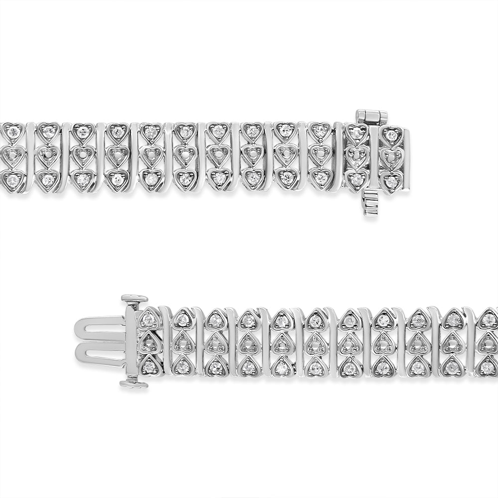 .925 Sterling Silver 1.00 Cttw Diamond Multi Row Heart Link Bracelet H-I Color, I1-I2 Clarity - 7.25" Inches on sale at MyriadMart