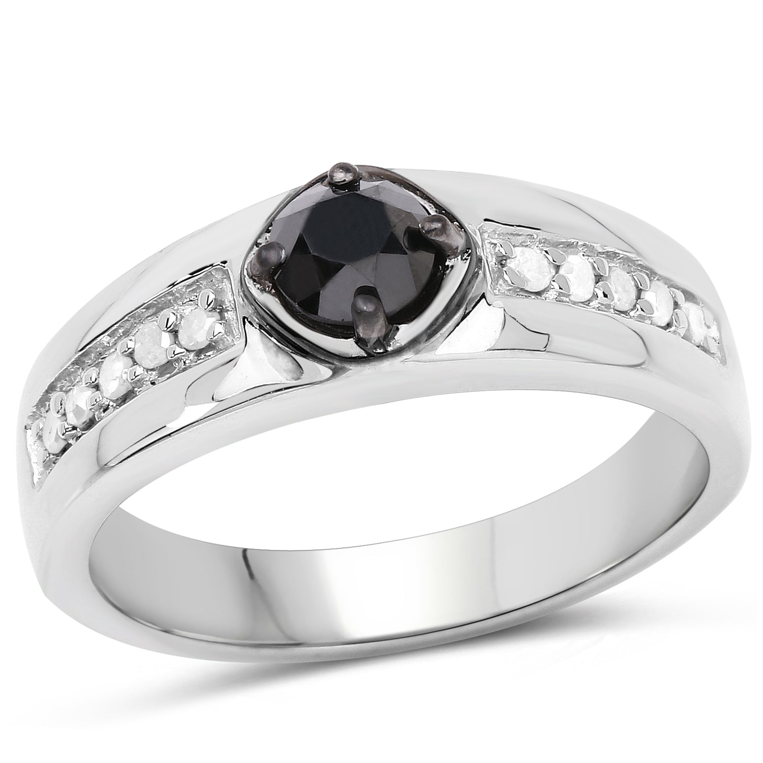 0.65 Carat Genuine Black Diamond and White Diamond .925 Sterling Silver Ring on sale at MyriadMart