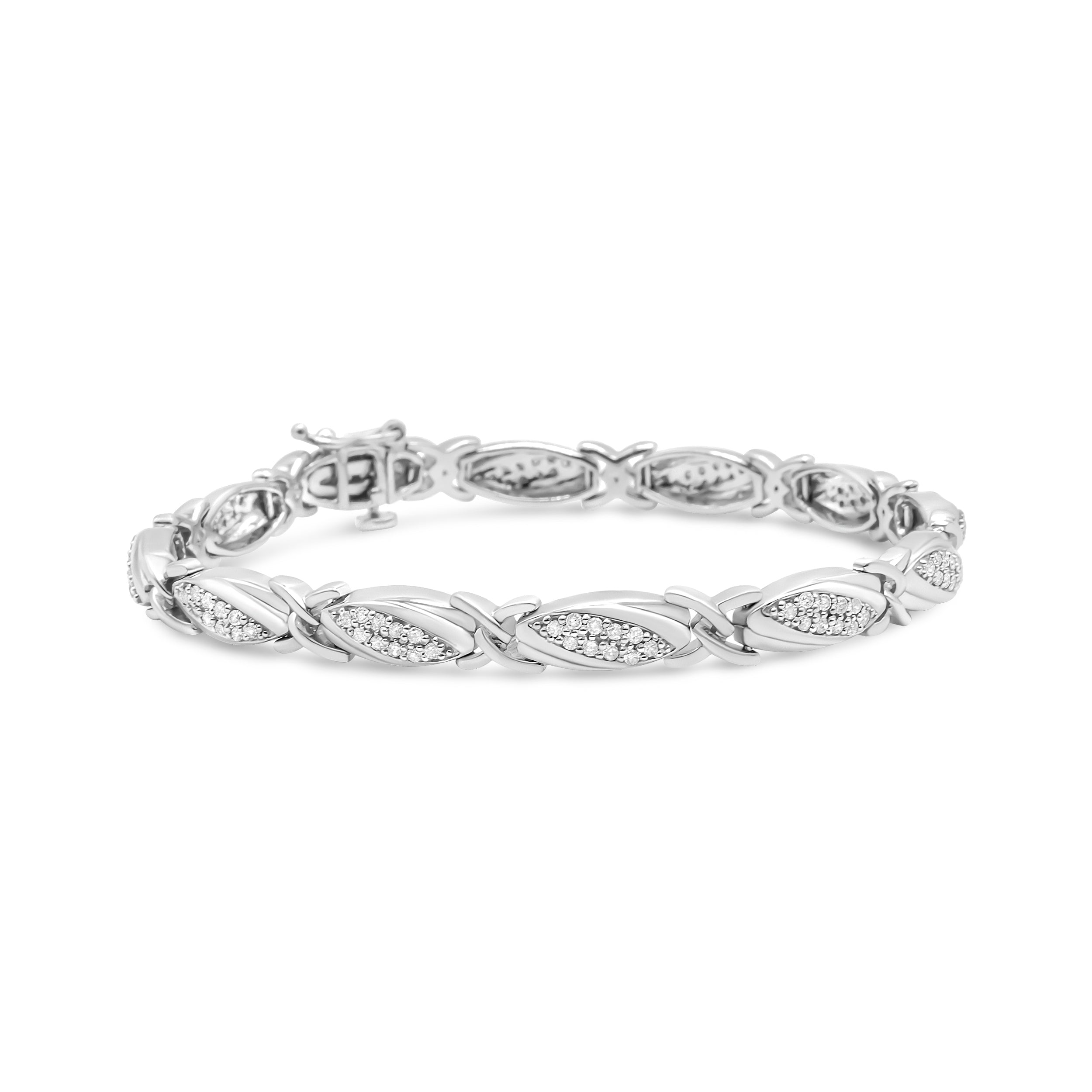 .925 Sterling Silver 1.00 Cttw Round Diamond X-Link Bracelet I-J Color, I2-I3 Clarity - Size 7.25" on sale at MyriadMart